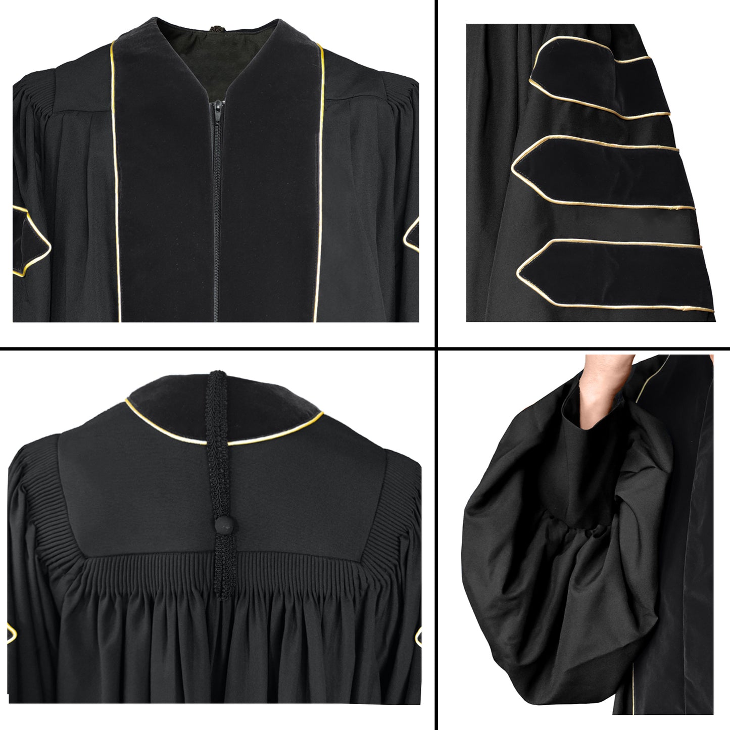 Deluxe Doctoral Graduation Gown/PHD Gown/Doctoral Regalia for Professor or Faculty with Gold Piping-CA graduation
