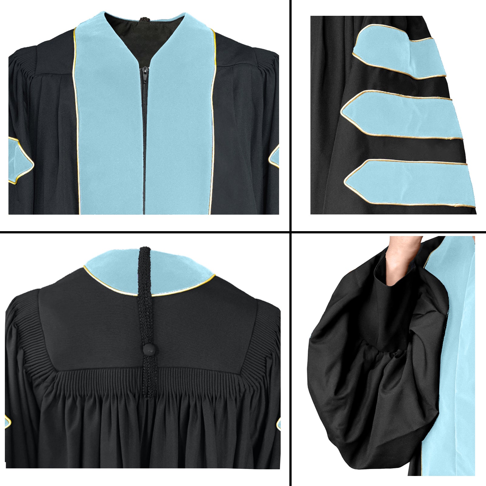 Deluxe Doctoral Graduation Gown/PHD Gown/Doctoral Regalia for Professor or Faculty with Gold Piping-CA graduation