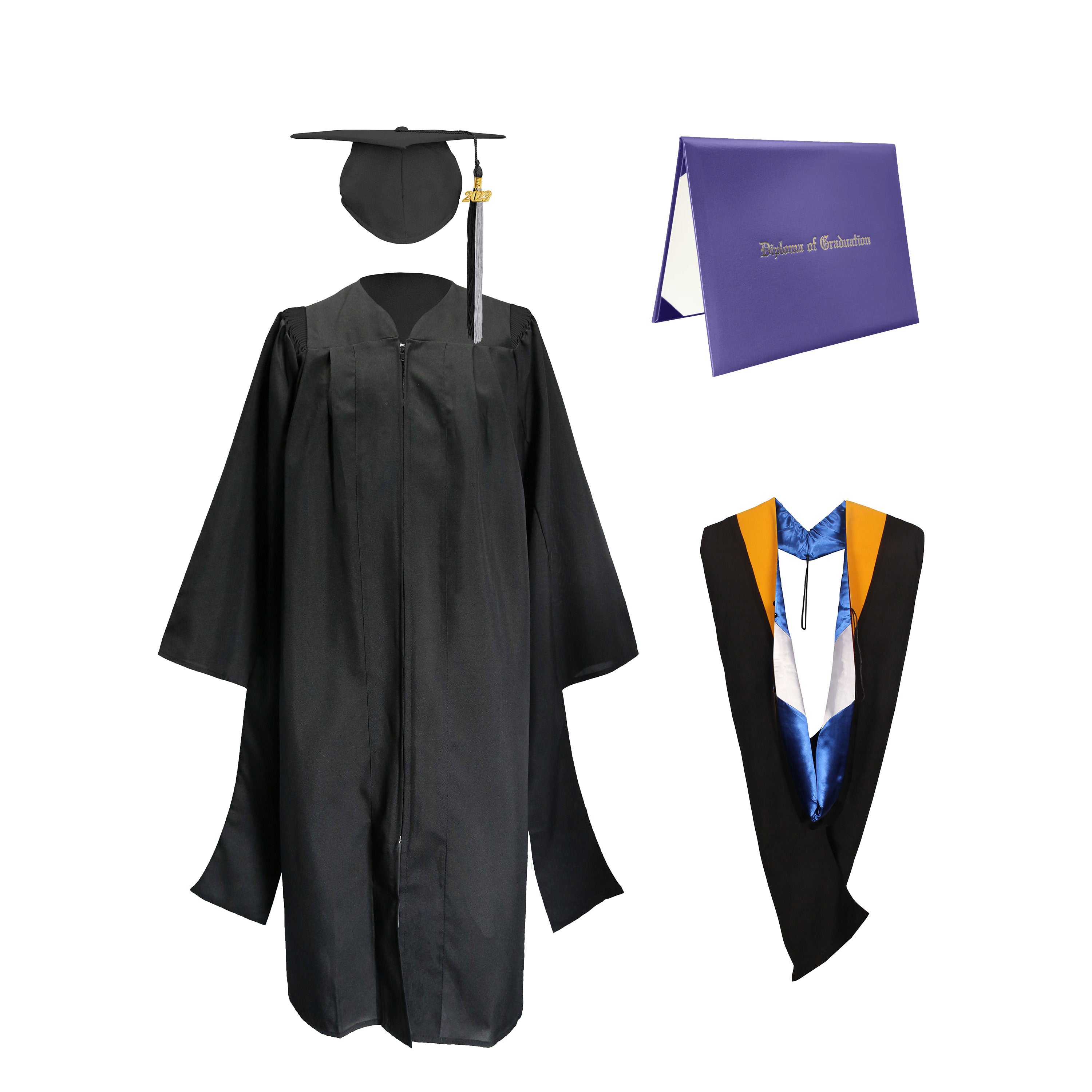 Deluxe Master Graduation Gown Cap with colourful Tassel & Hood in Various Color & Diploma Package-CA graduation