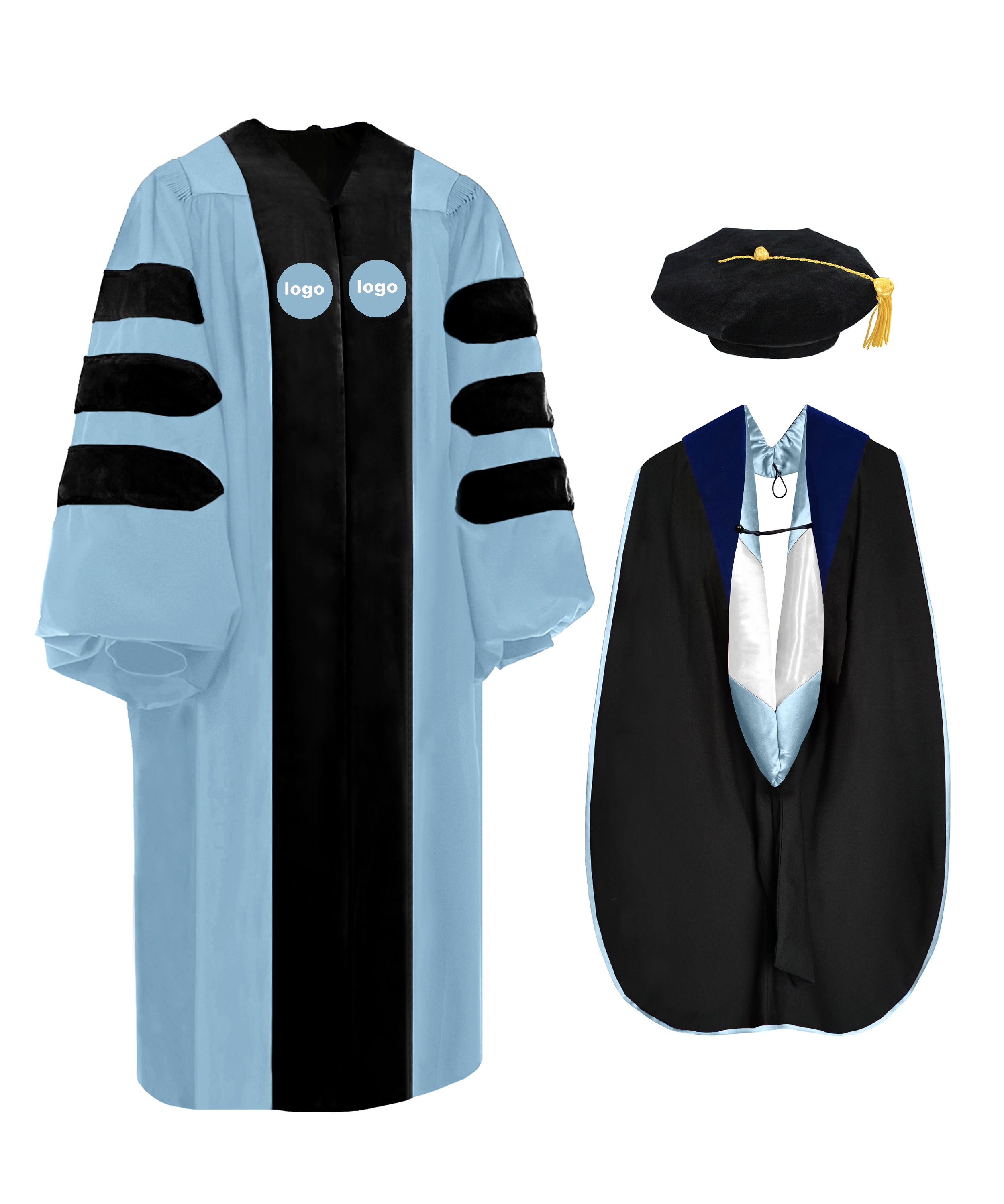 Custom Doctoral Regalia Set – Sky Blue Gown, Hood & Tam-CA graduation