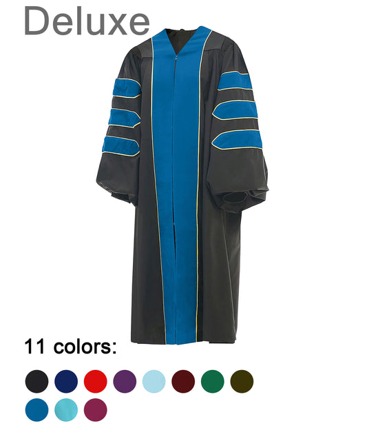 Deluxe Doctoral Graduation Gown/PHD Gown/Doctoral Regalia for Professor or Faculty with Gold Piping-CA graduation