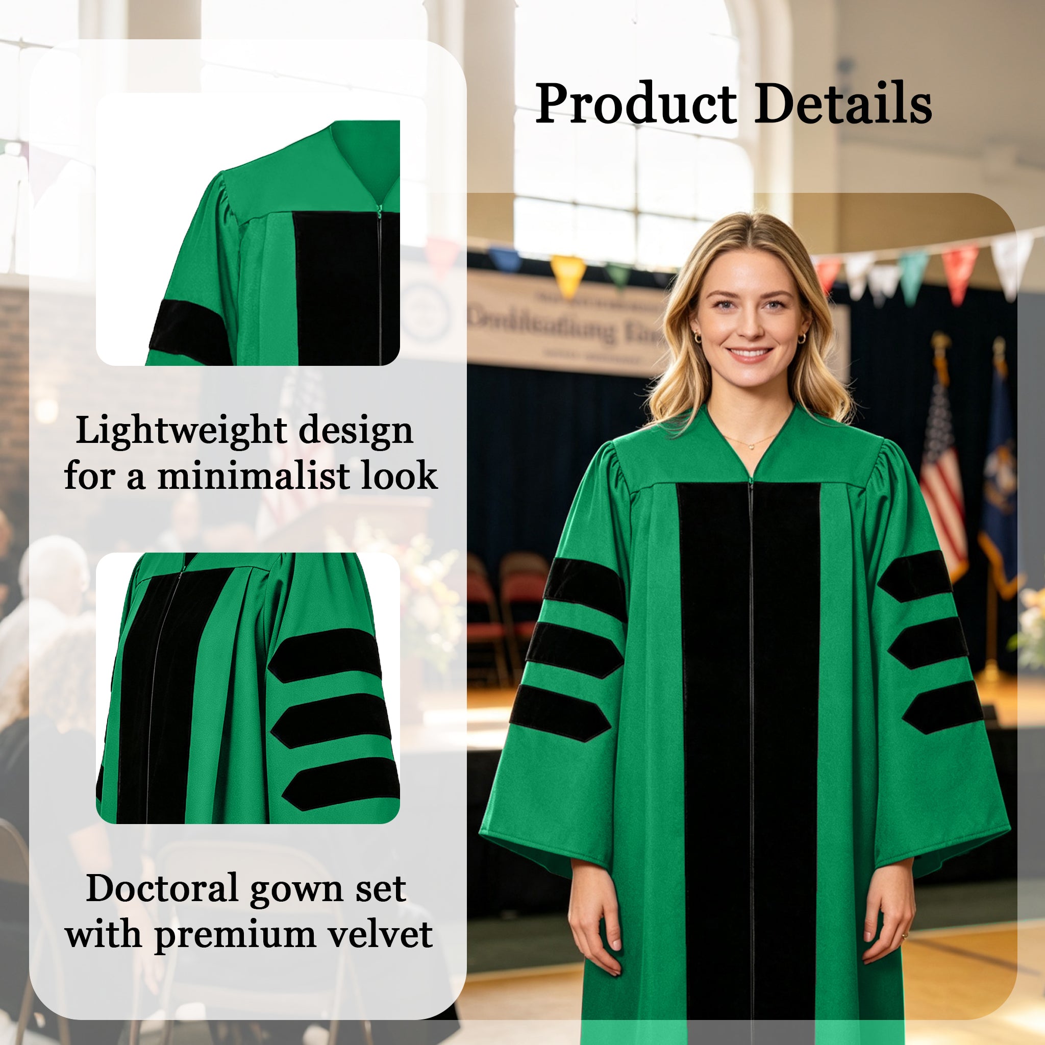 Doctoral Graduation Gown for Economics / PHD Gown with Black Velvet Front Panel-CA graduation