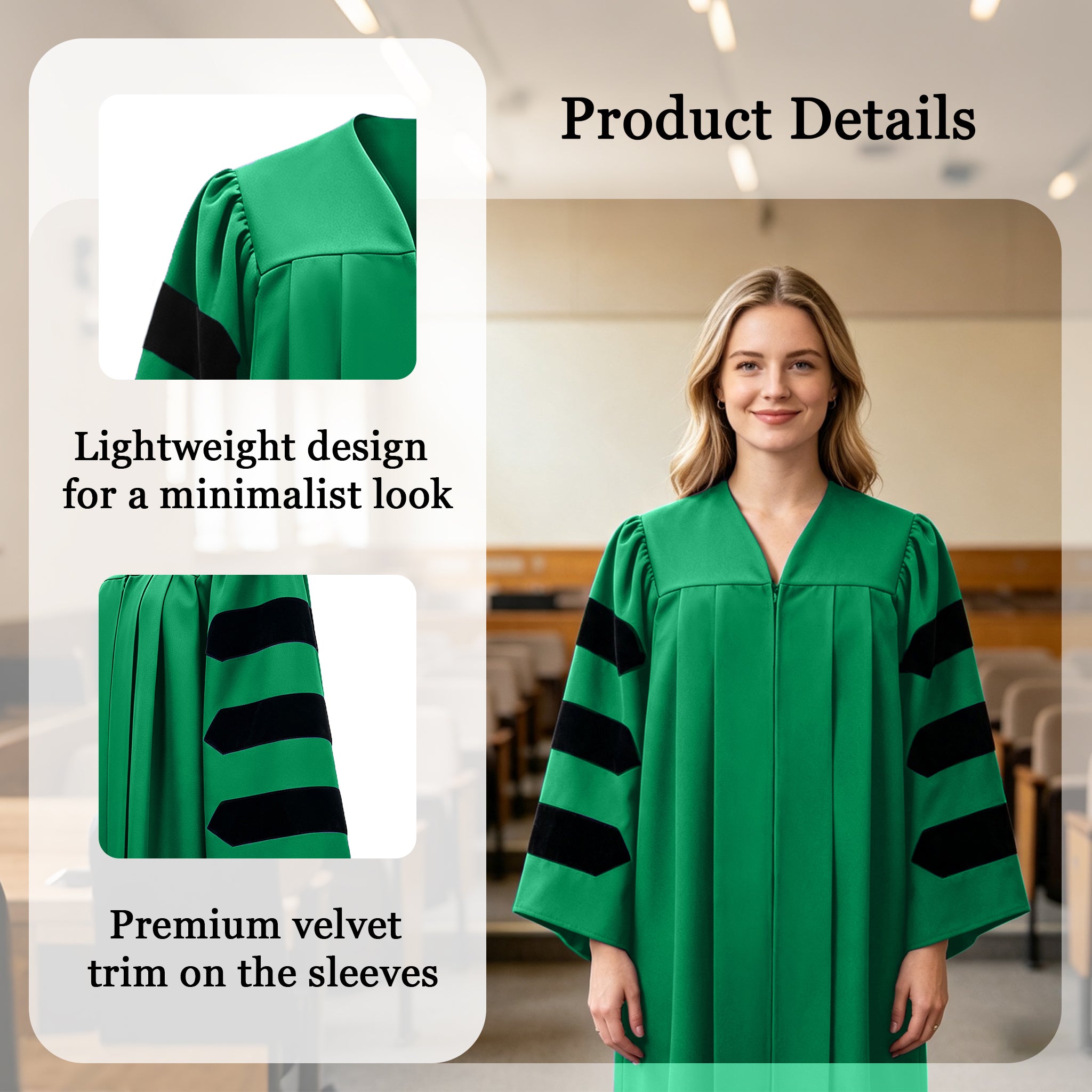 Economy Doctoral Graduation Gown with Black Velvet Sleeve Trim|Doctoral Regalia-CA graduation