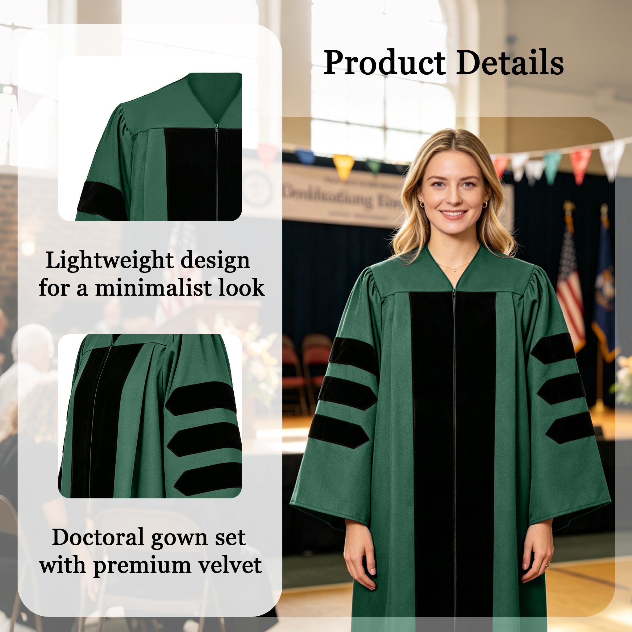Doctoral Graduation Gown for Economics / PHD Gown with Black Velvet Front Panel-CA graduation