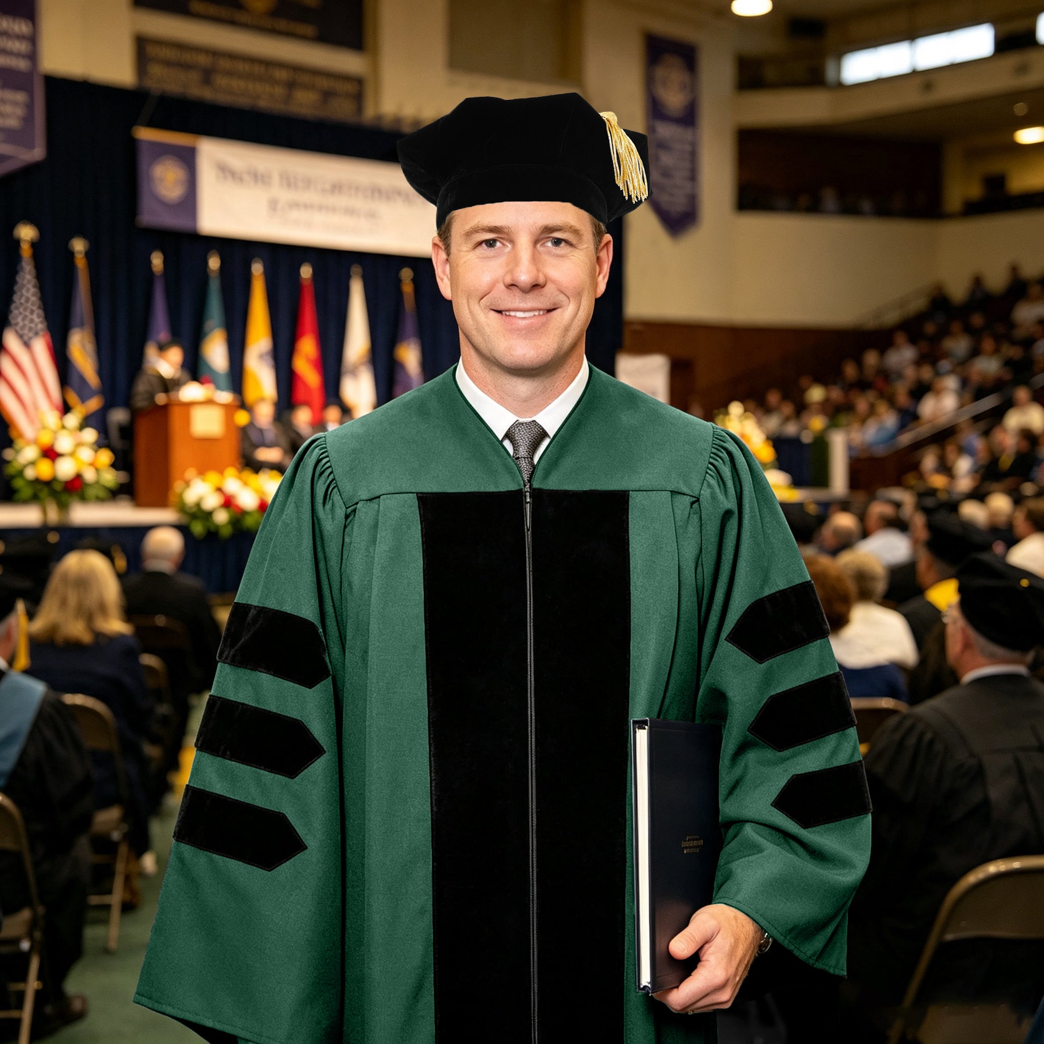 Doctoral Graduation Gown for Economics / PHD Gown with Black Velvet Front Panel-CA graduation