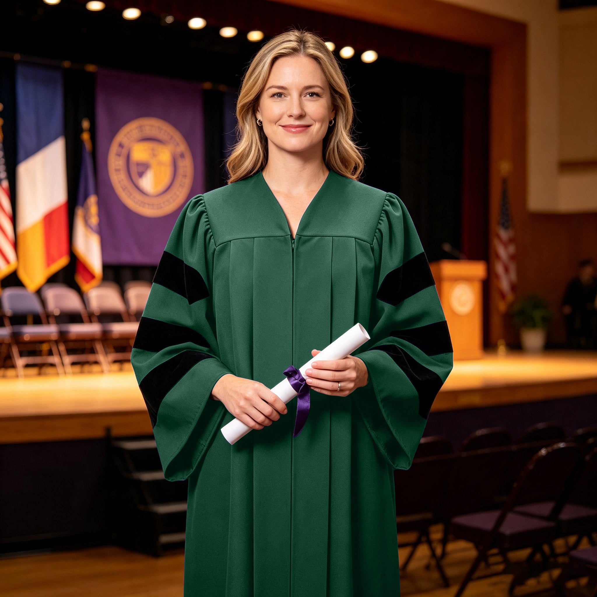 Economy Doctoral Graduation Gown with Black Velvet Sleeve Trim|Doctoral Regalia-CA graduation