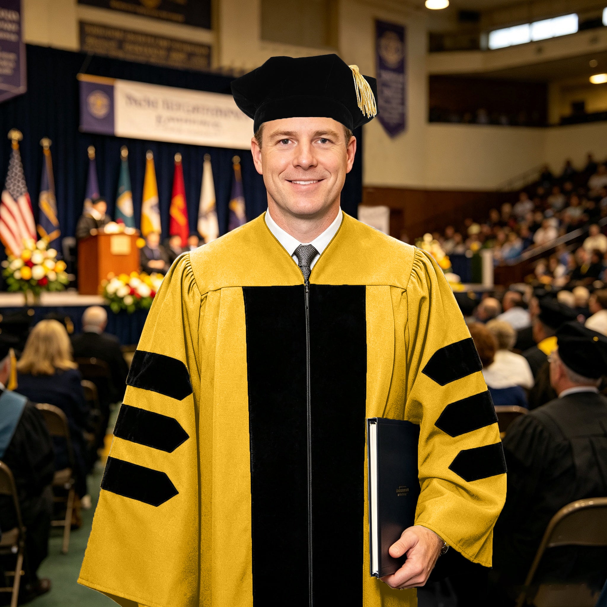Doctoral Graduation Gown for Economics / PHD Gown with Black Velvet Front Panel-CA graduation