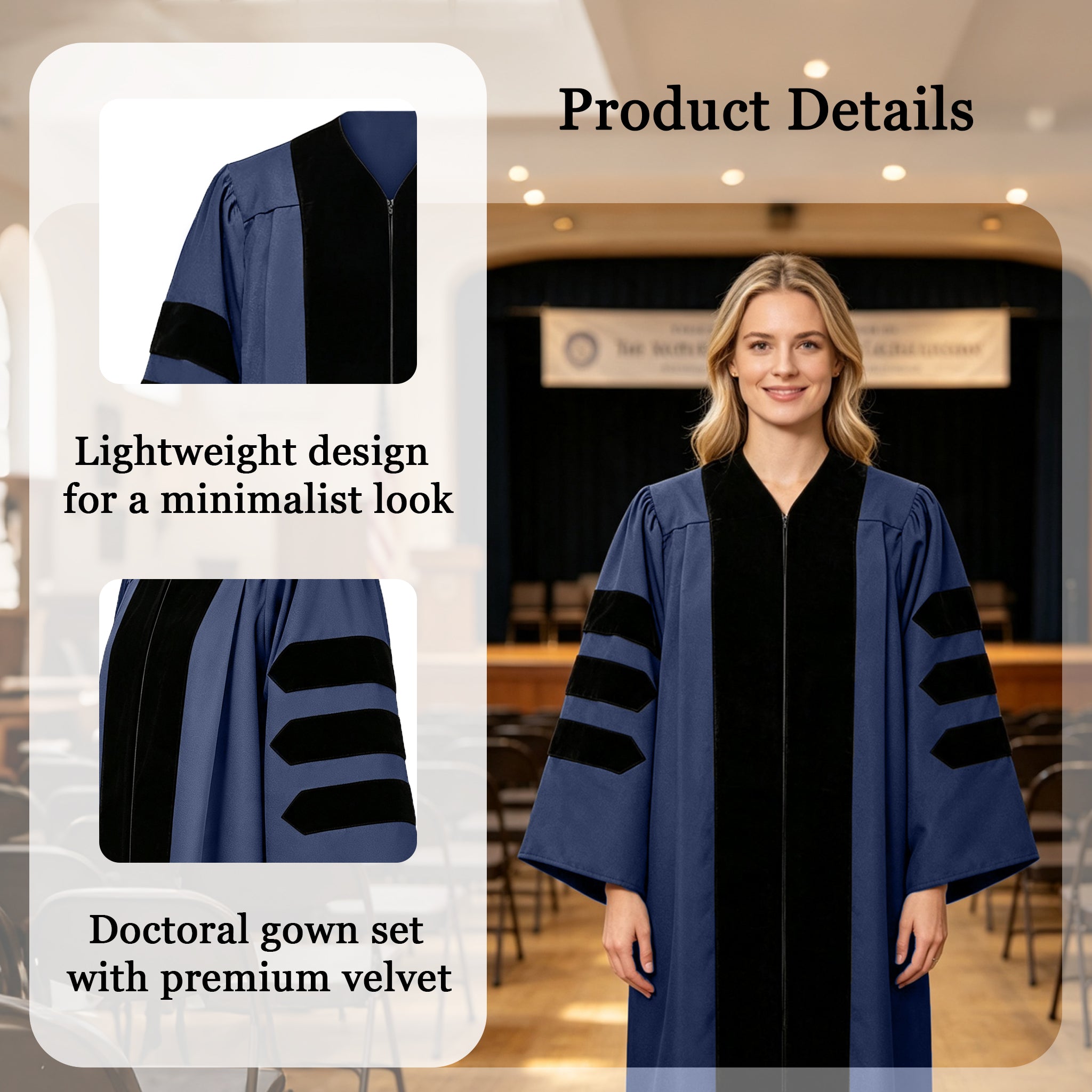 Economy Doctoral Graduation Gown / PHD Gown with Black Velvet Trim-CA graduation