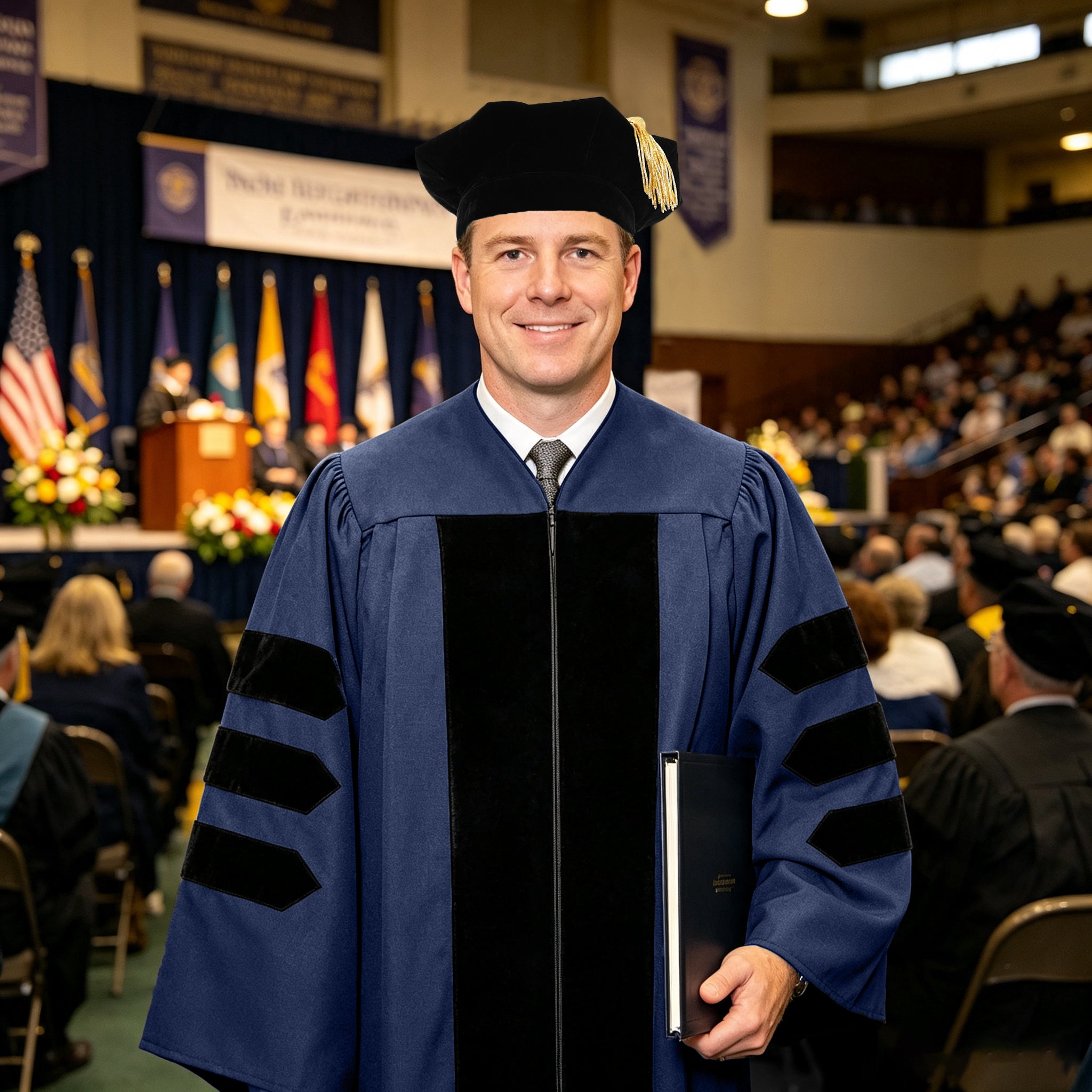 Doctoral Graduation Gown for Economics / PHD Gown with Black Velvet Front Panel-CA graduation