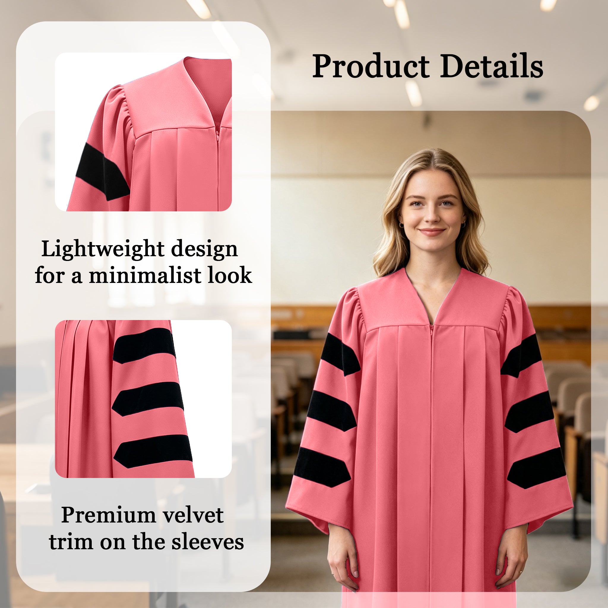 Economy Doctoral Graduation Gown with Black Velvet Sleeve Trim|Doctoral Regalia-CA graduation