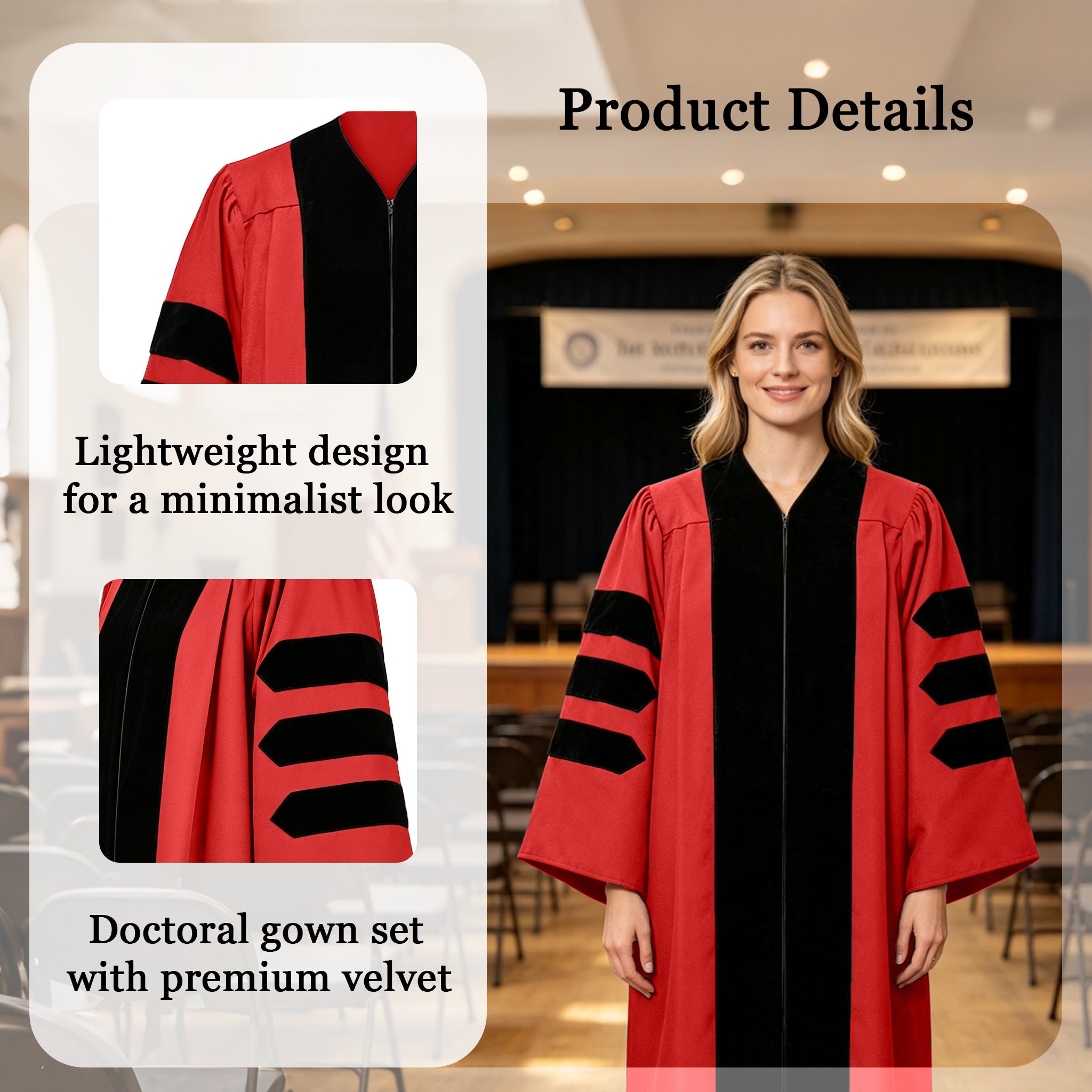 Economy Doctoral Graduation Gown / PHD Gown with Black Velvet Trim-CA graduation
