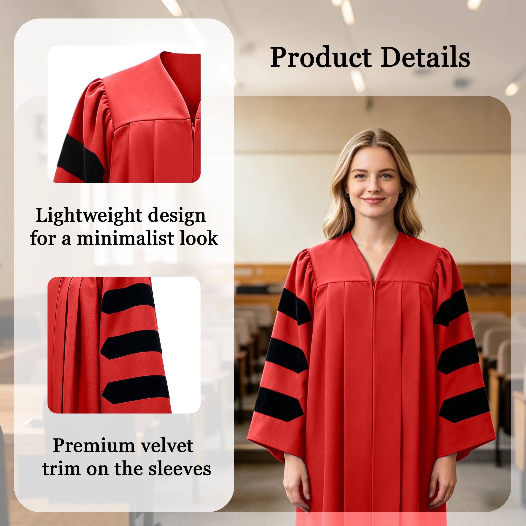 Economy Doctoral Graduation Gown with Black Velvet Sleeve Trim|Doctoral Regalia-CA graduation