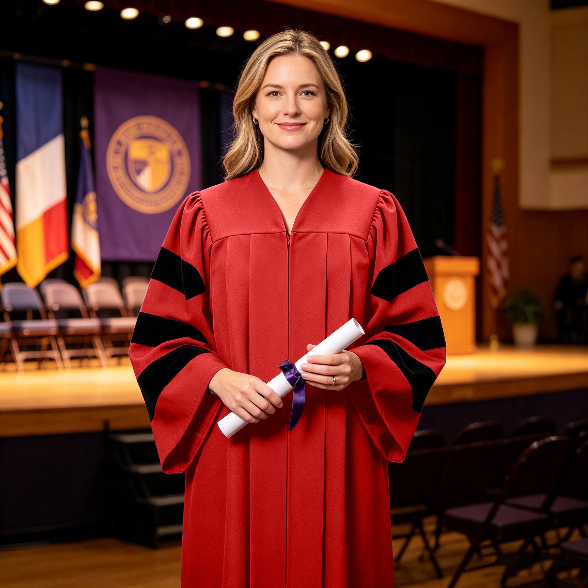 Economy Doctoral Graduation Gown with Black Velvet Sleeve Trim|Doctoral Regalia-CA graduation