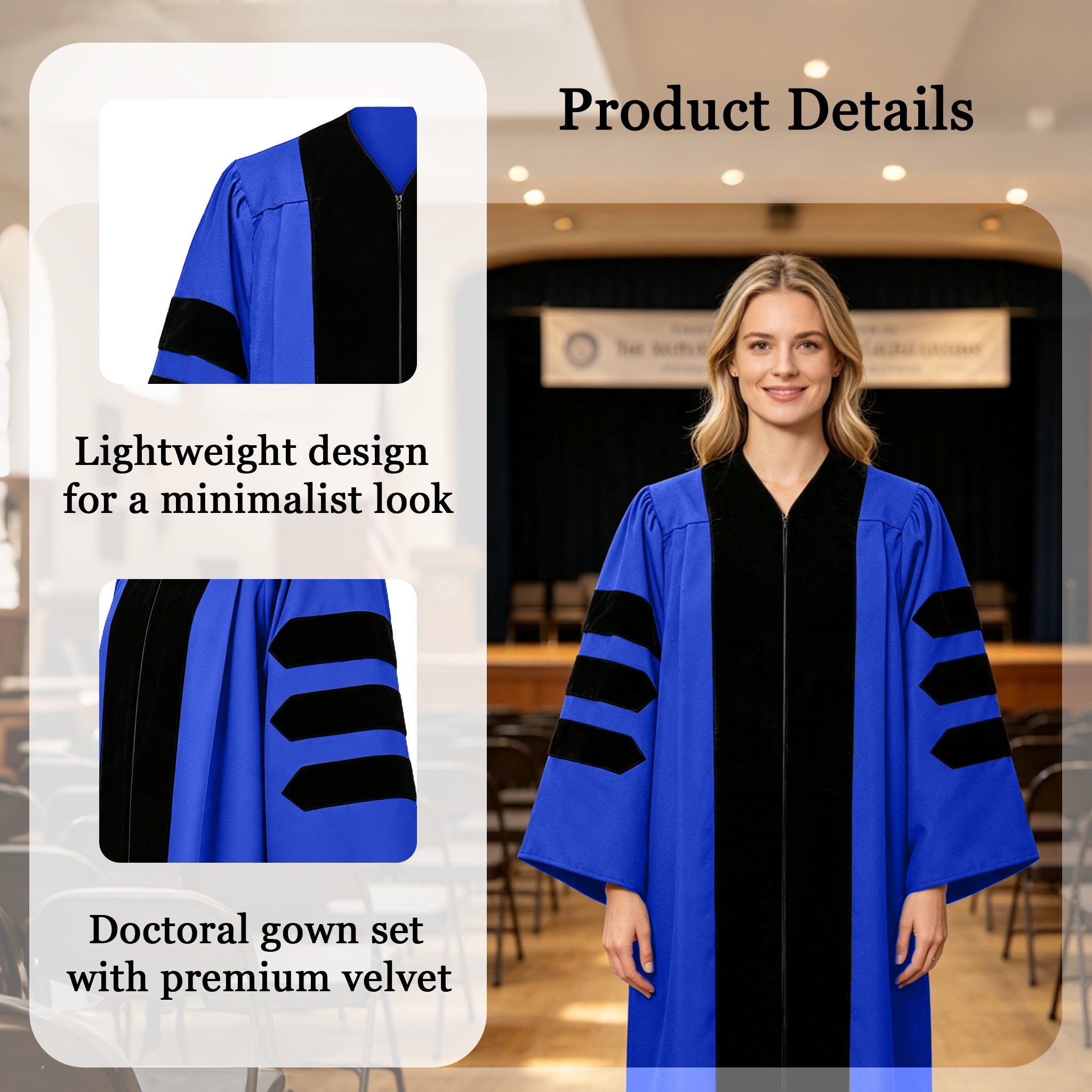 Economy Doctoral Graduation Gown / PHD Gown with Black Velvet Trim-CA graduation