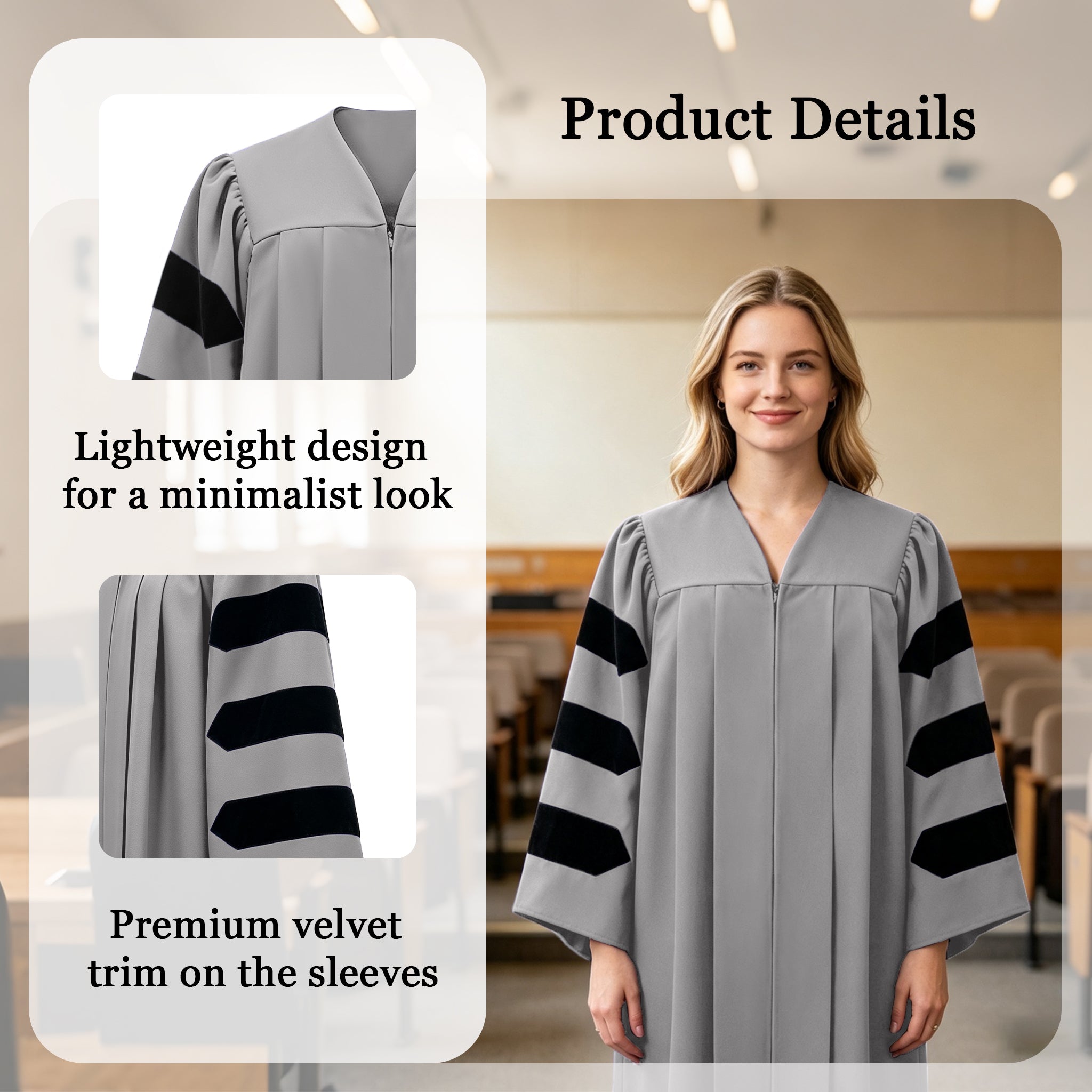 Economy Doctoral Graduation Gown with Black Velvet Sleeve Trim|Doctoral Regalia-CA graduation