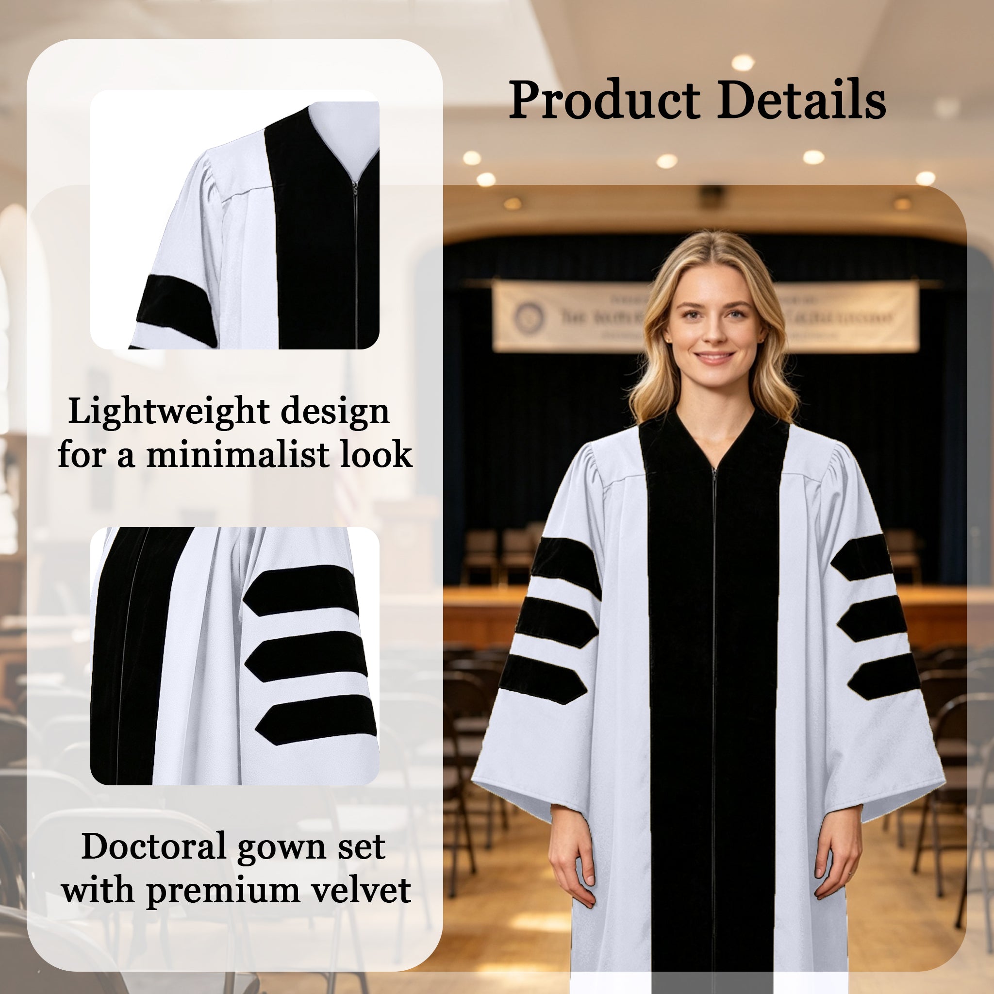 Economy Doctoral Graduation Gown / PHD Gown with Black Velvet Trim-CA graduation