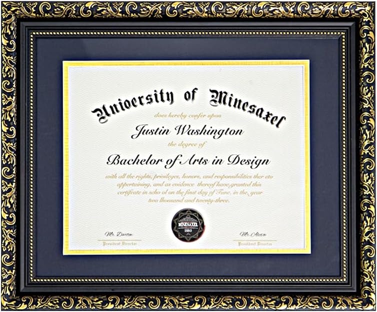 Graduation Diploma Frame Black with Gold Floral Pattern for 8.5"x11" Diploma