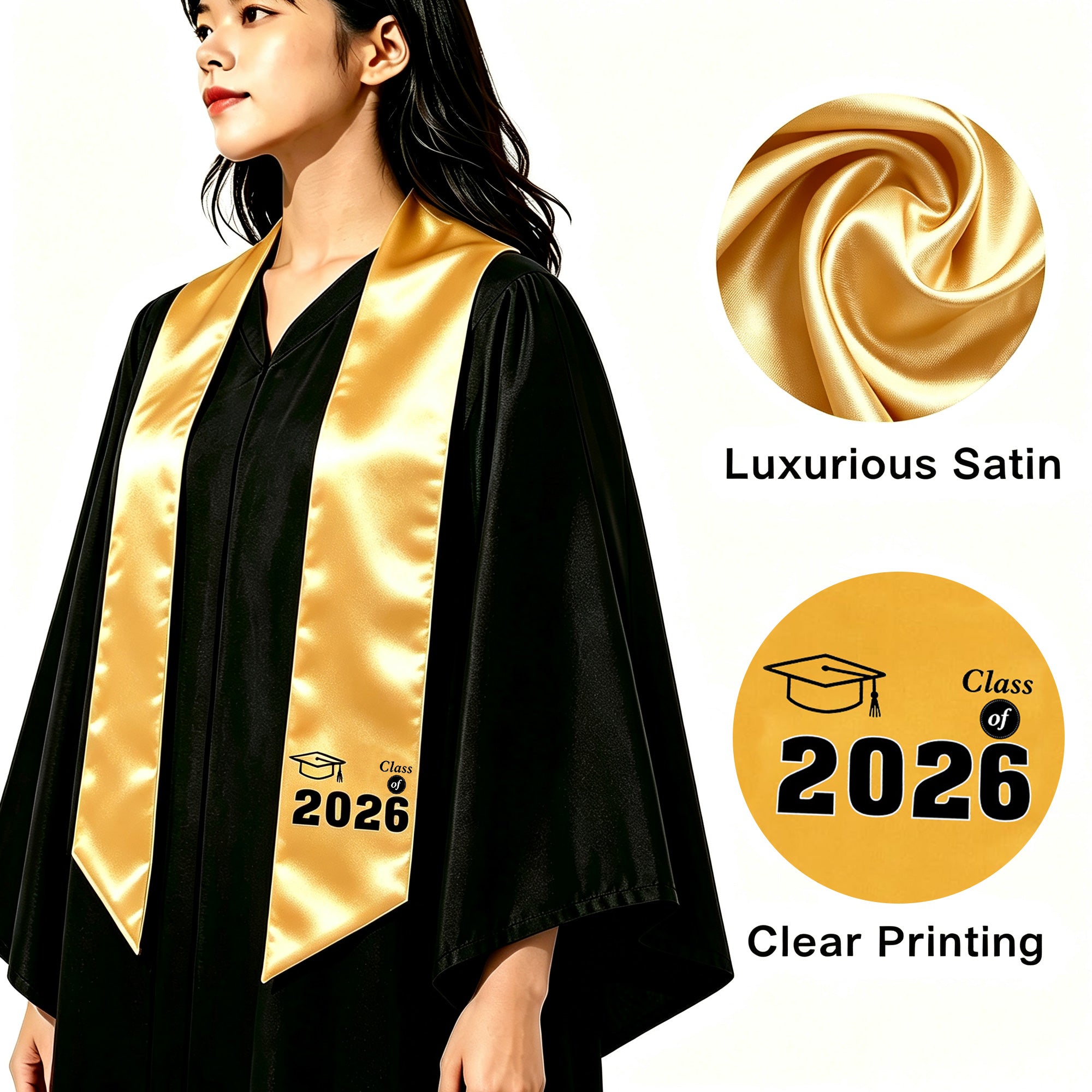 Unisex Adult Printed Graduation Stole 60'', Class of 2026 Graduation Stole-CA graduation