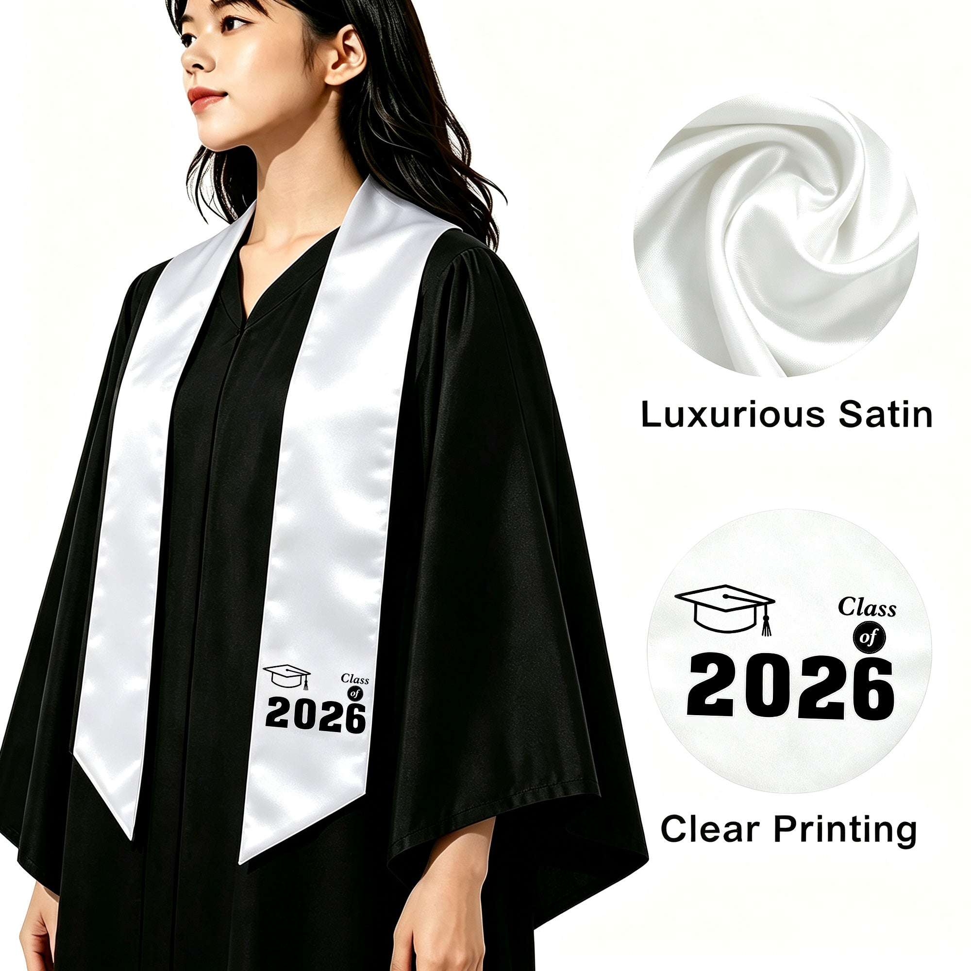 Unisex Adult Printed Graduation Stole 60'', Class of 2026 Graduation Stole-CA graduation