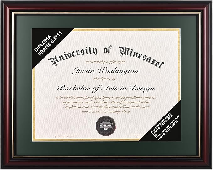 Solid Wood Diploma Frame 8.5 x 11 Certificate Frames with Red Mat or 11x14 Document without Mat as Graduation Picture Frame-CA graduation