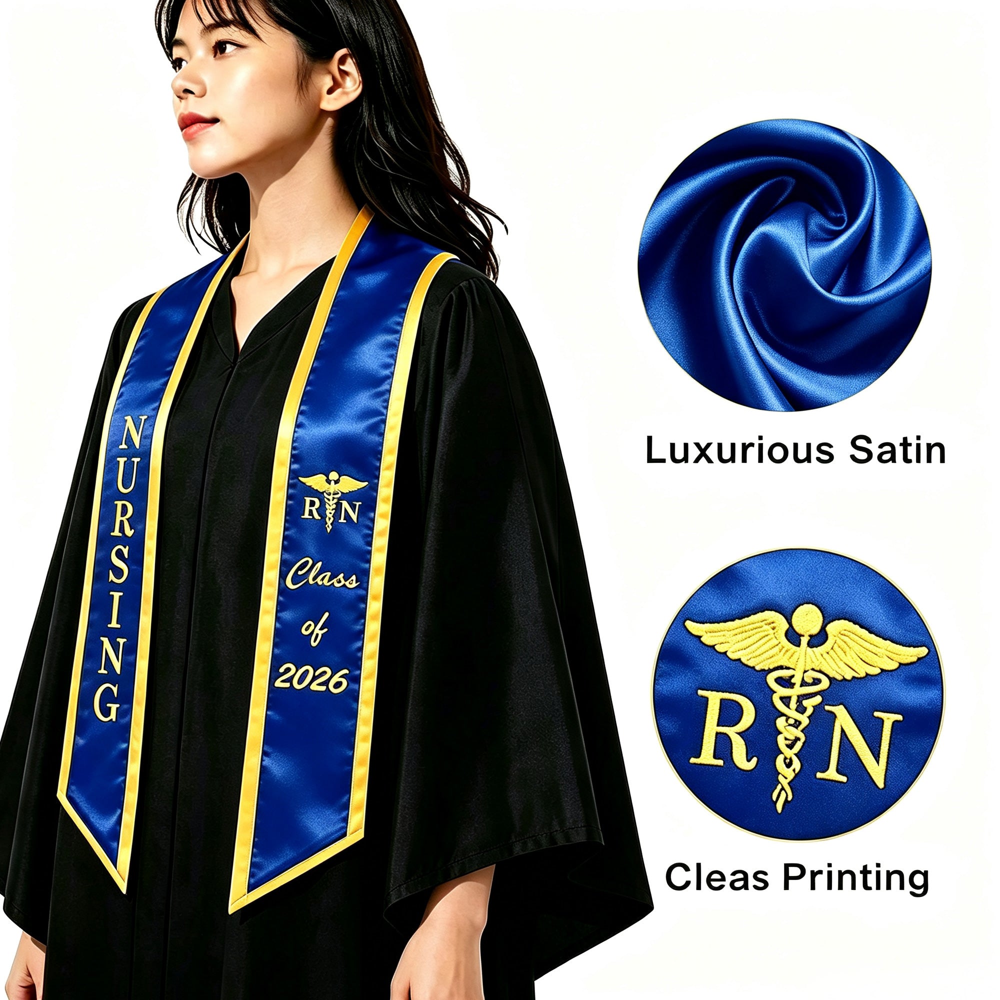 Unisex Adult Nursing Graduation Stoles Class of 2026 Sashes with Medical Logo-CA graduation