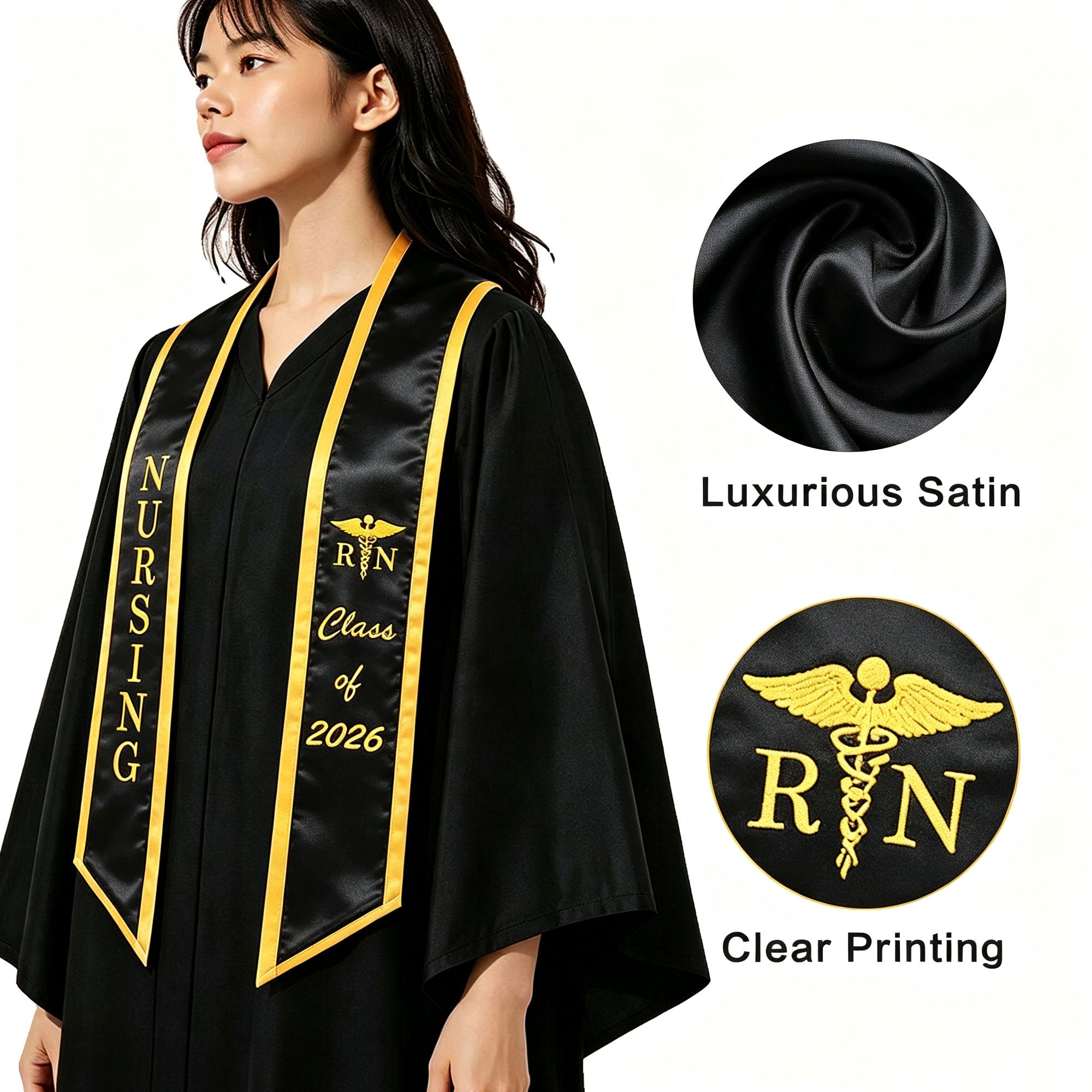 Unisex Adult Nursing Graduation Stoles Class of 2026 Sashes with Medical Logo-CA graduation