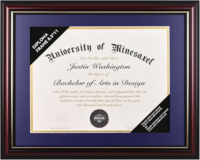 Solid Wood Diploma Frame 8.5 x 11 Certificate Frames with Red Mat or 11x14 Document without Mat as Graduation Picture Frame-CA graduation
