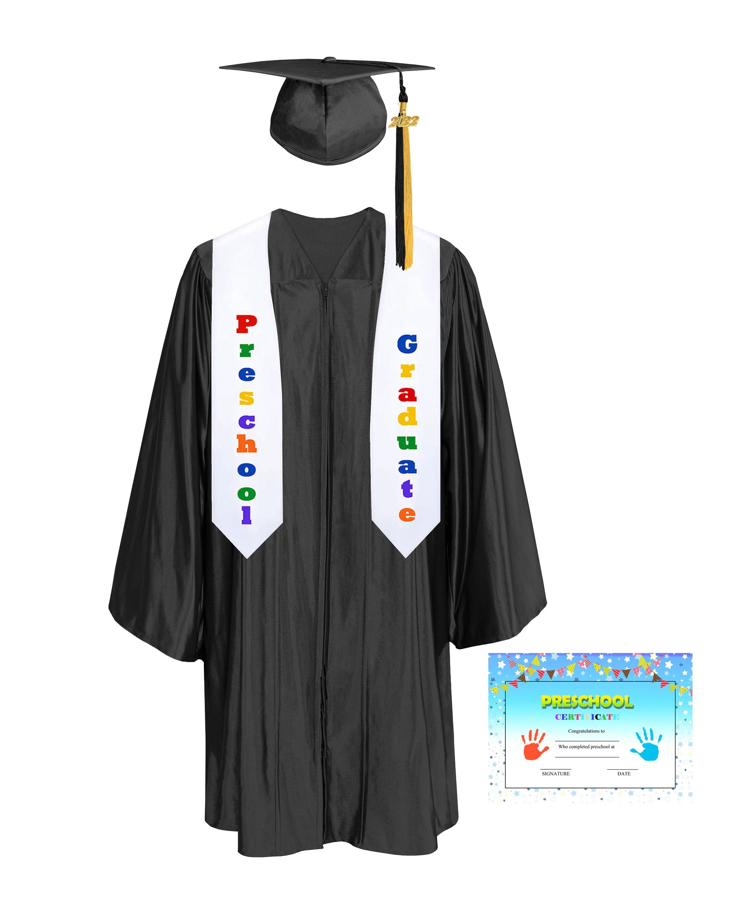 Shiny Kindergarten Graduation Colorful tassel Cap, Gown, Stole & Diploma Package|kindergarten cap gown-CA graduation