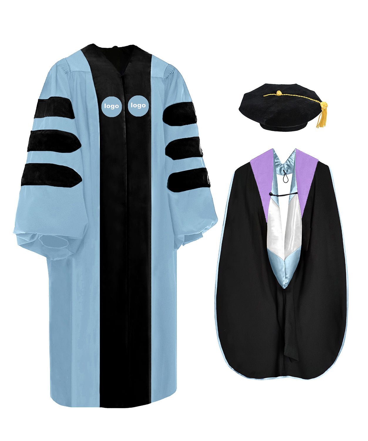 Custom Doctoral Regalia Set – Sky Blue Gown, Hood & Tam-CA graduation