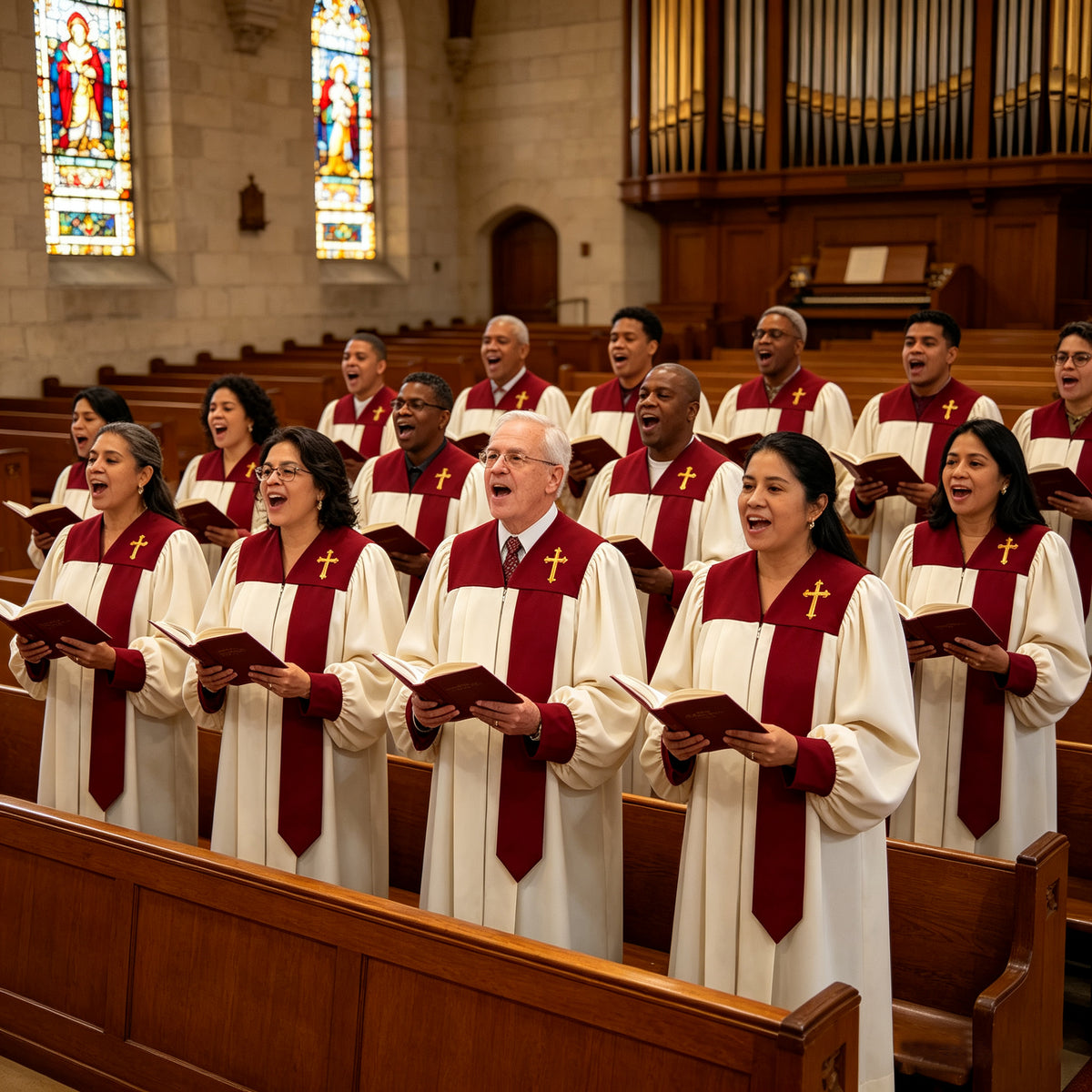 Unisex Adult Choir Robe with Embroidered Design, Matte Carly Church Robe with Maroon Hanging Stole for Choir-CA graduation