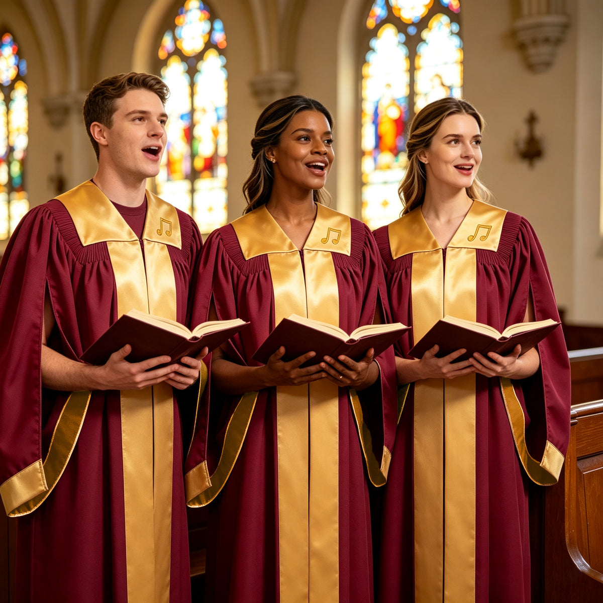 Custom Burgundy Choir Robe with Gold Stole Collar for Choir Performance-CA graduation