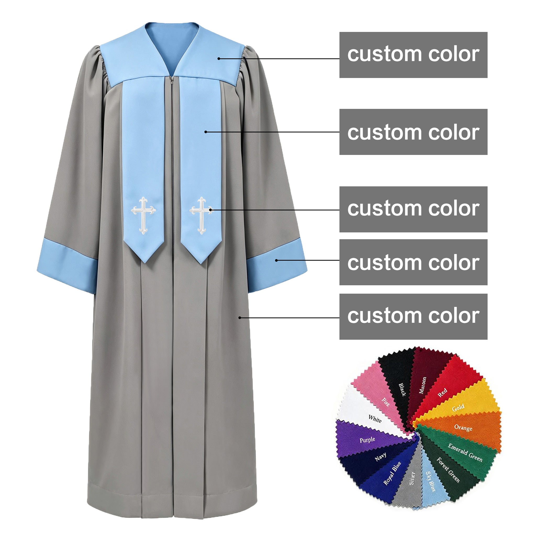 Custom Luxury Embroidered Clergy Robe for Pastors-CA graduation