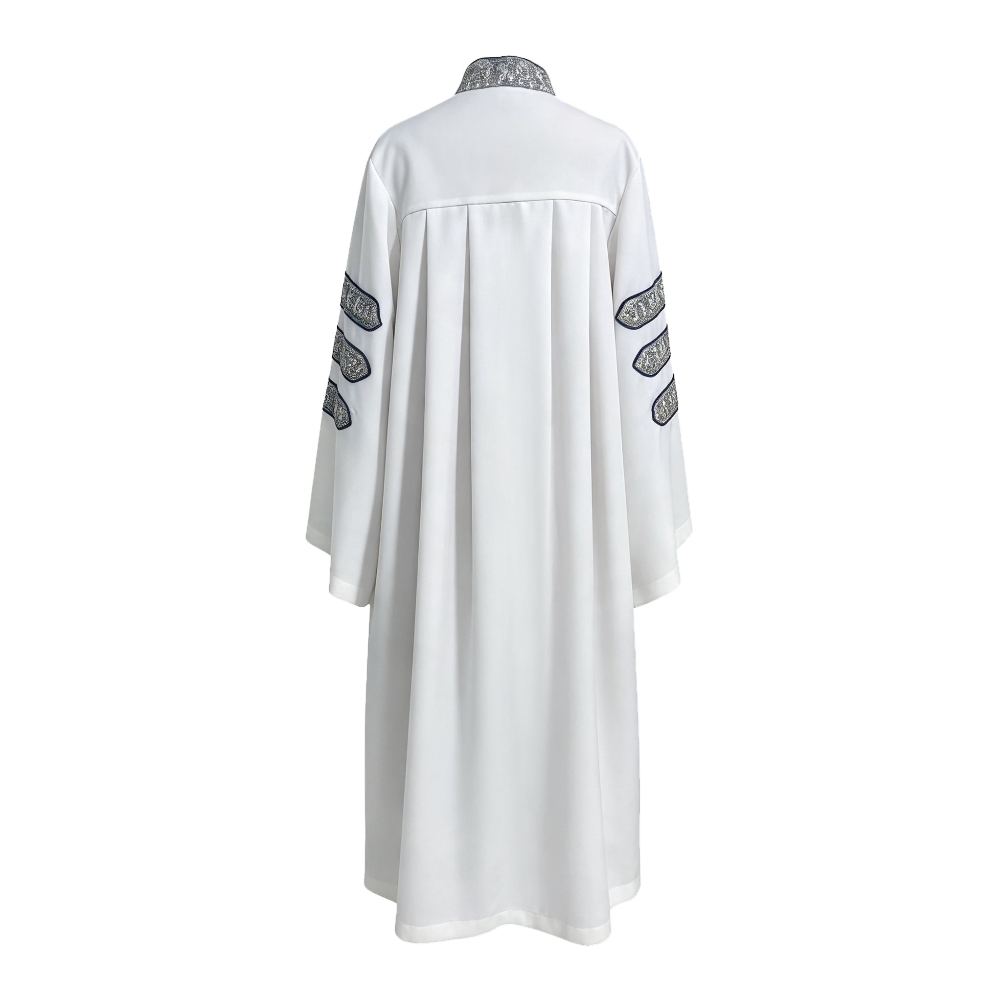 Custom White Clergy Robe with Cross Embroidery & Silver Trim | Church Vestment for Priest and Choir-CA graduation