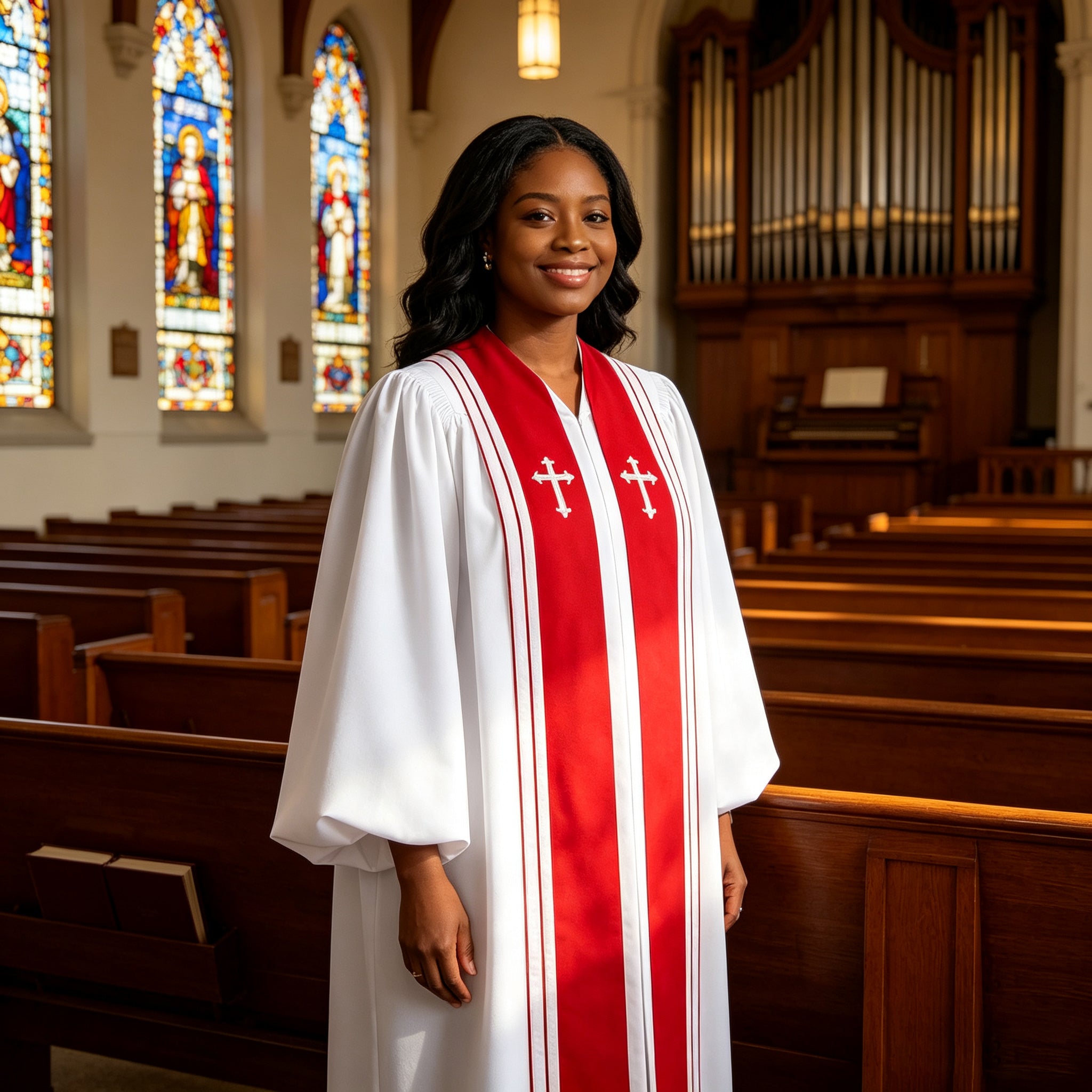 Luxury Clergy Robe with Embroidered Cross | Premium Pastor Ministry Vestment-CA graduation
