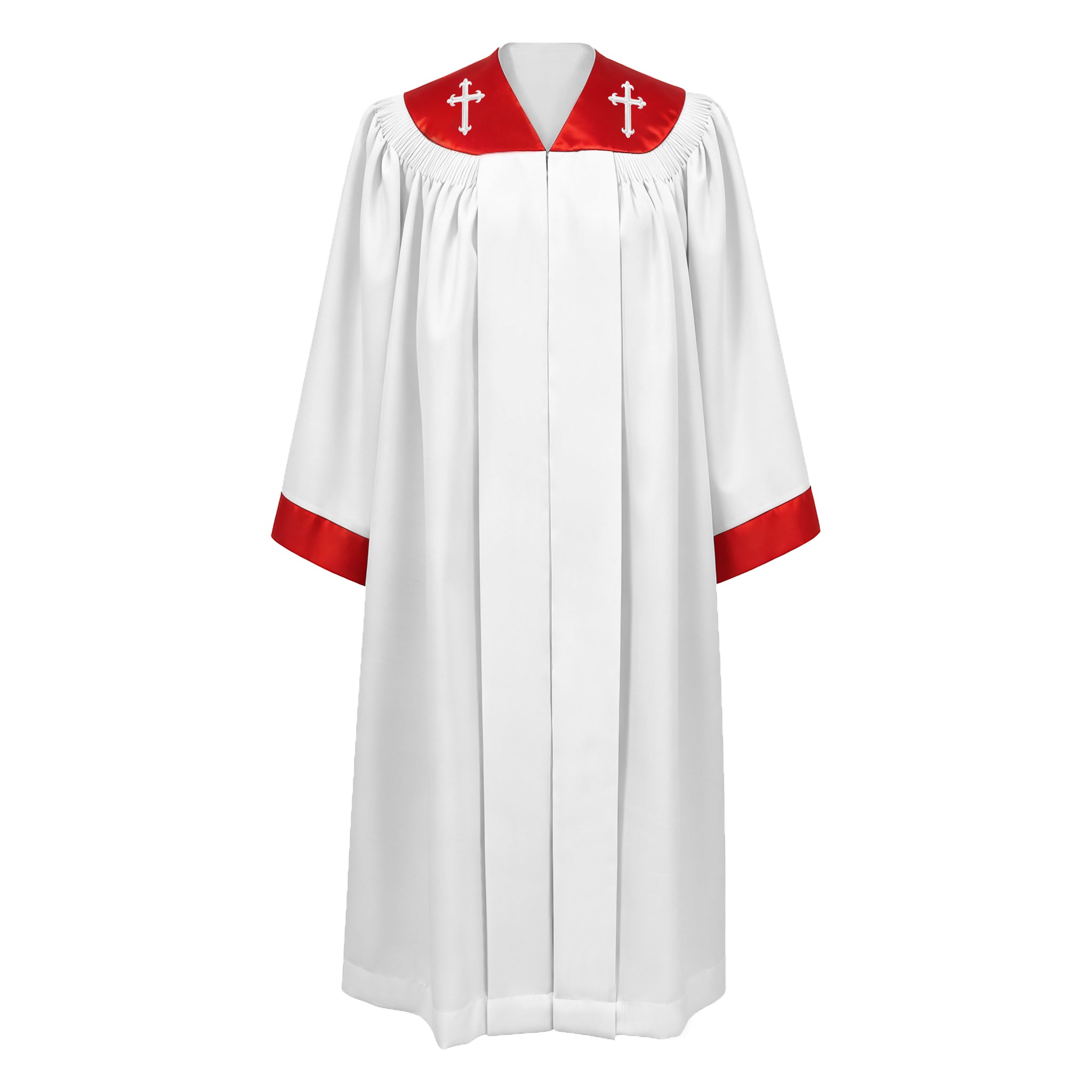 Custom White Choir Robes with Red Cross Stole Collar | Church Choir Vestments for Singers-CA graduation
