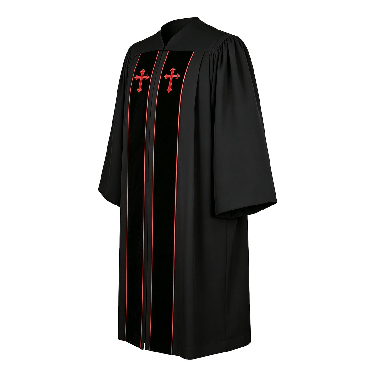 Custom Black Clergy Robe with Red Cross Embroidery – Personalized Pastor Vestment Choir Minister Gown for Church Ceremony-CA graduation
