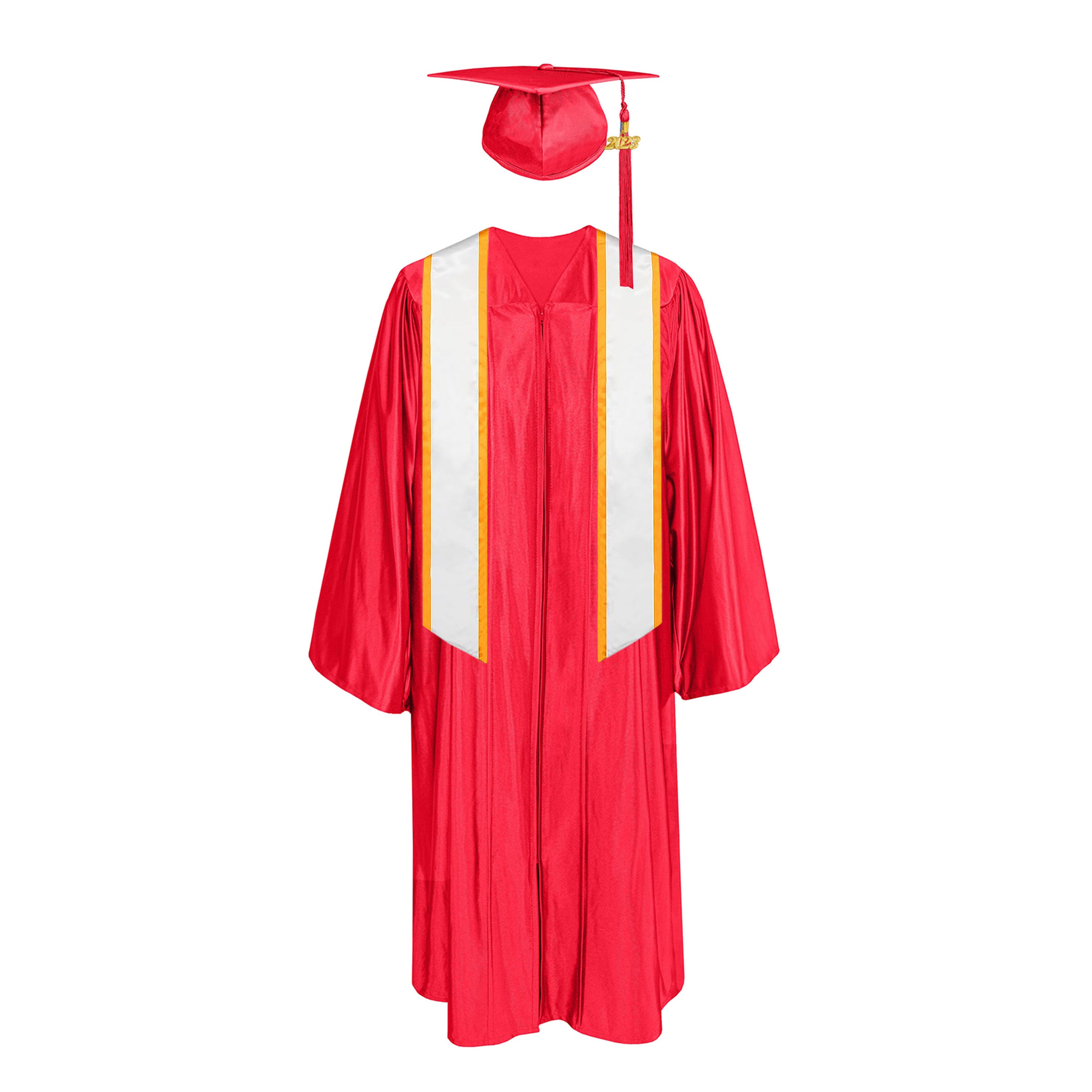 Shiny Cap With Tassel, Gown, Honor Stole Angled End with Trim 72”|graduate graduation gown-CA graduation