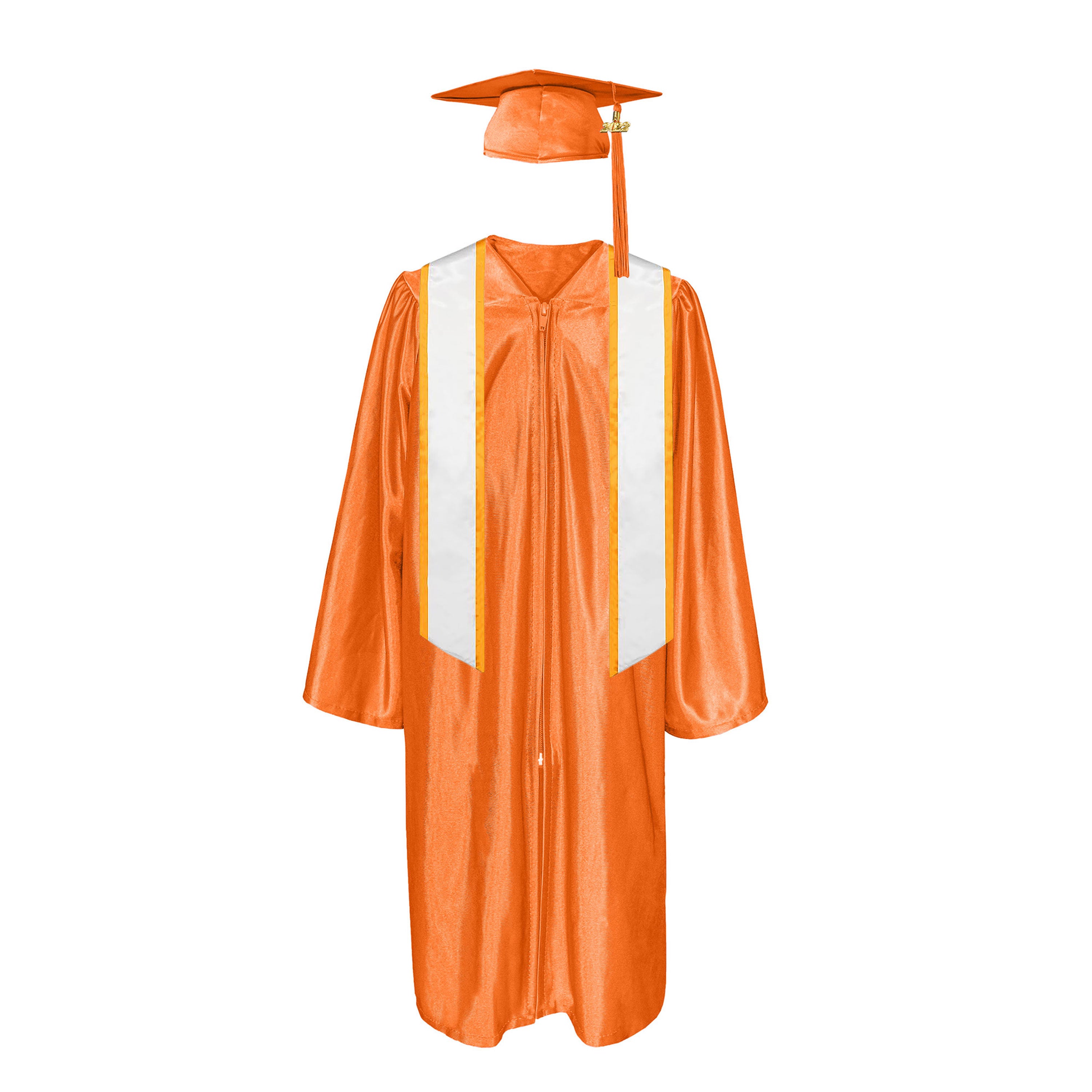 Shiny Cap With Tassel, Gown, Honor Stole Angled End with Trim 72”|graduate graduation gown-CA graduation