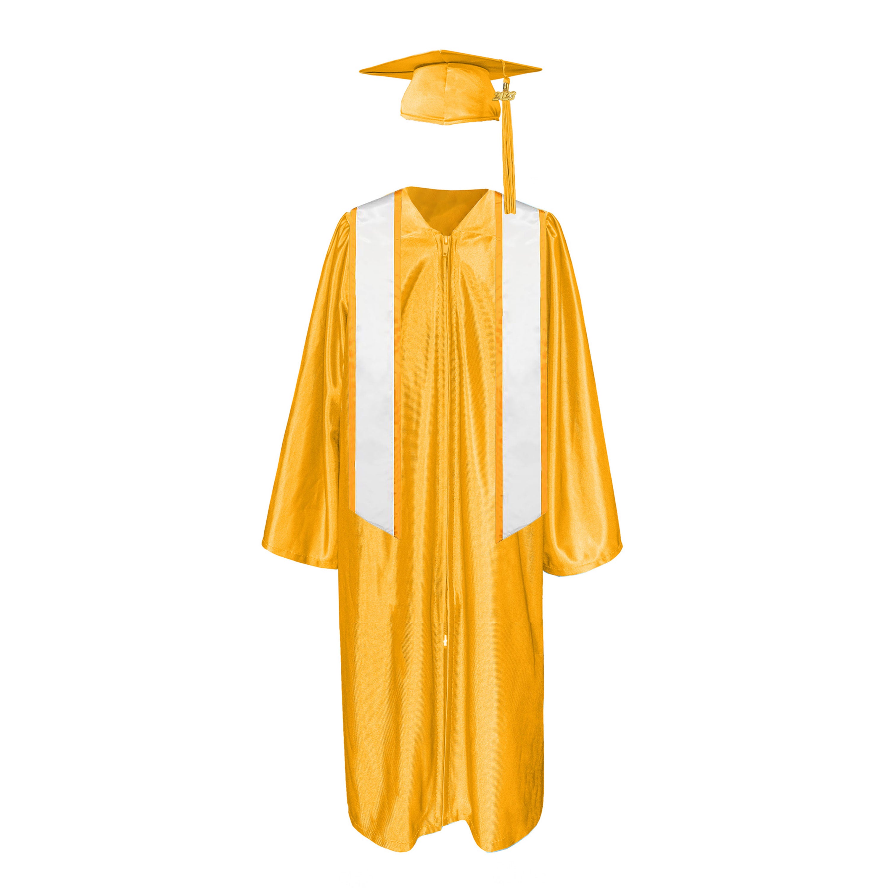 Shiny Cap With Tassel, Gown, Honor Stole Angled End with Trim 72”|graduate graduation gown-CA graduation