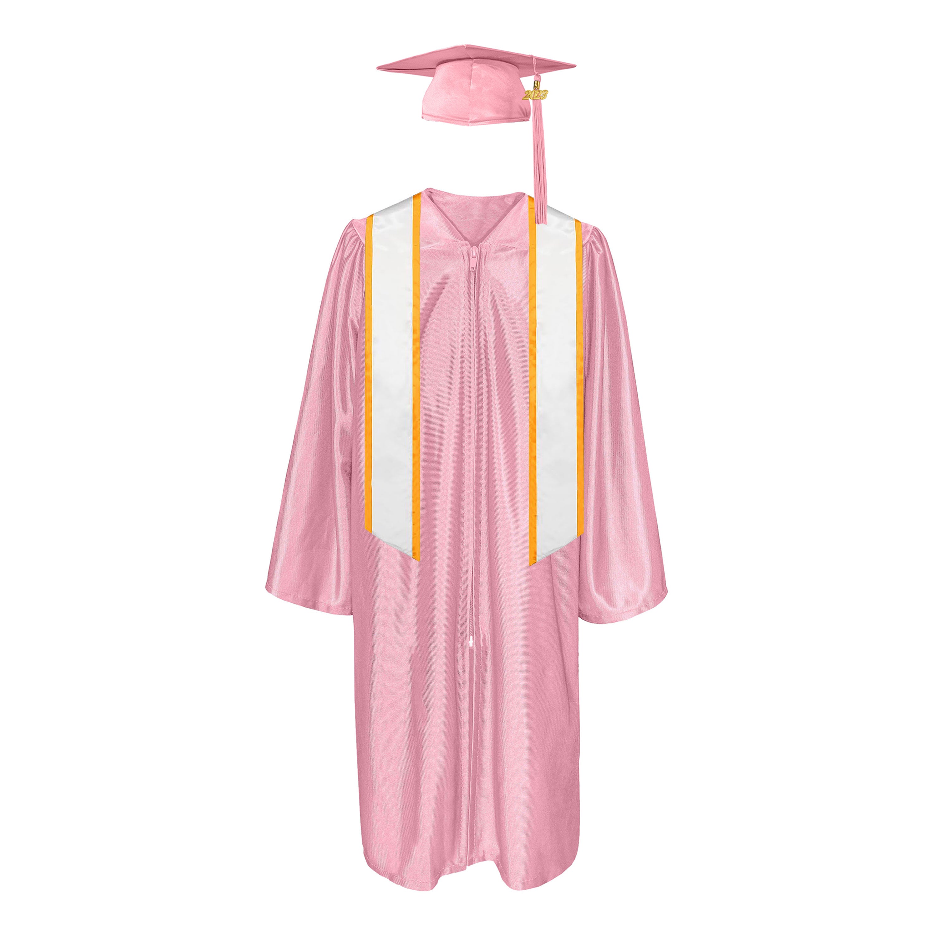 Shiny Cap With Tassel, Gown, Honor Stole Angled End with Trim 72”|graduate graduation gown-CA graduation