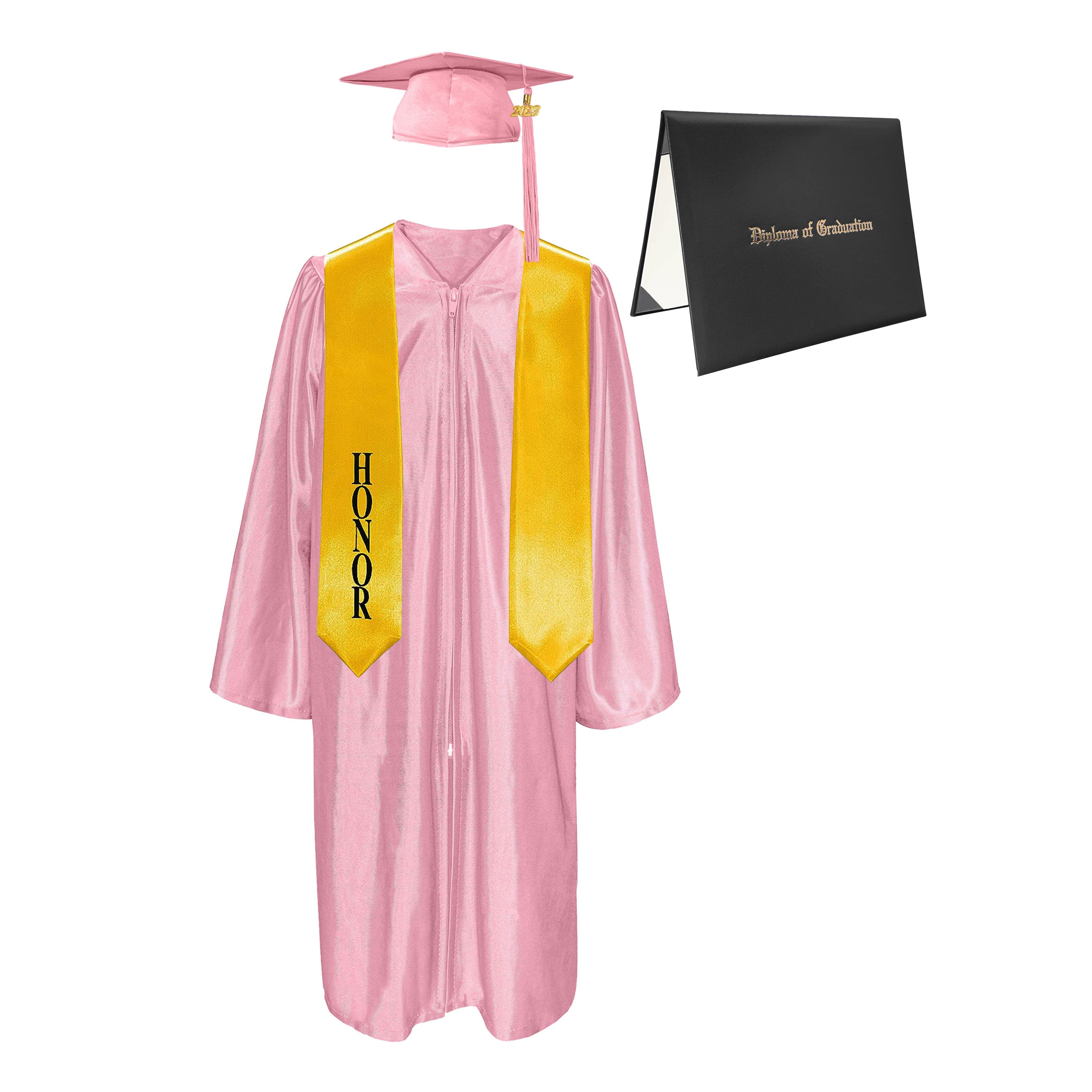 Shiny Cap, Gown, Tassel,Honor Stole 60”& Diploma Cover Package-CA graduation