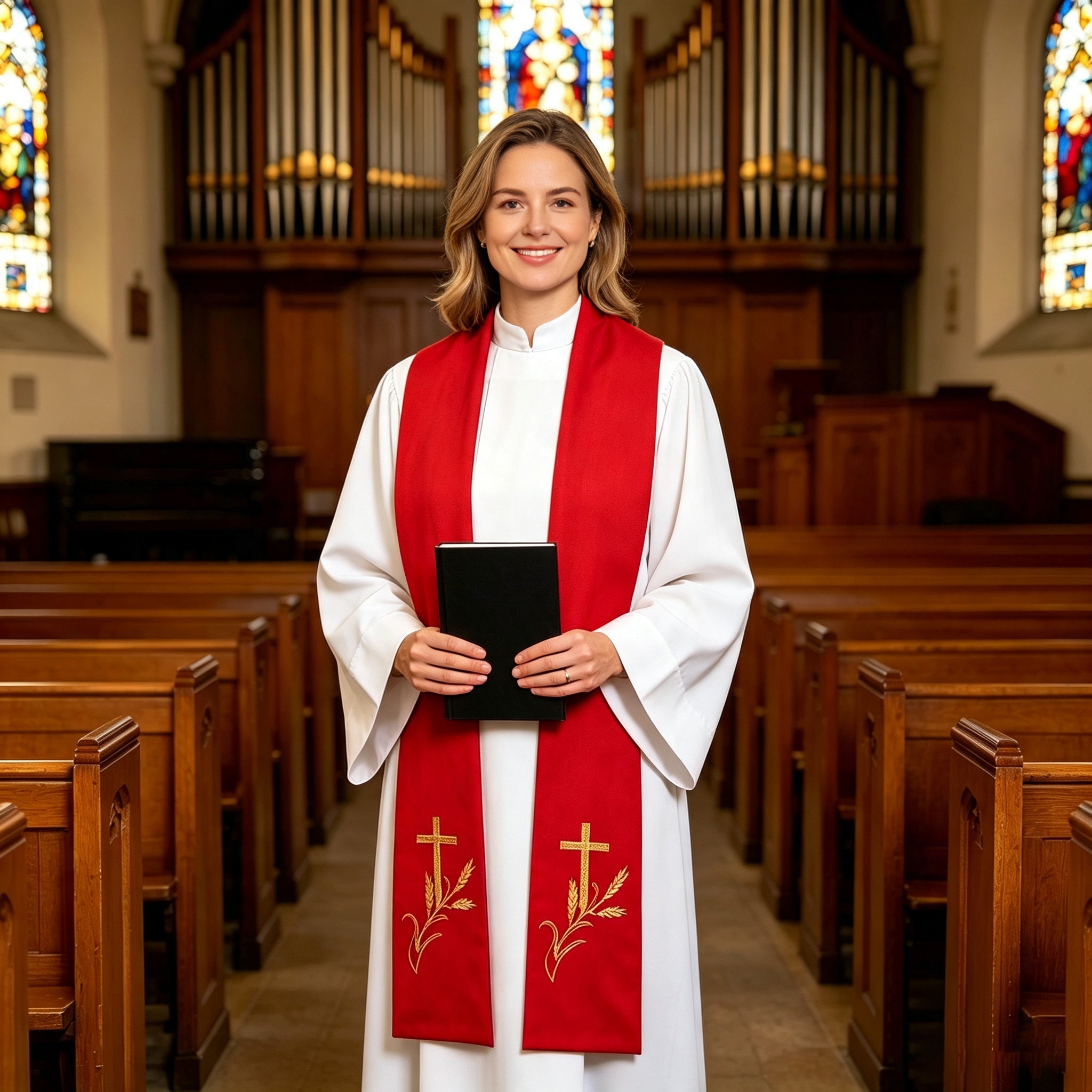 Custom Clergy Stole Embroidered with Gold Cross & Wheat Design, Church Priest Vestment-CA graduation