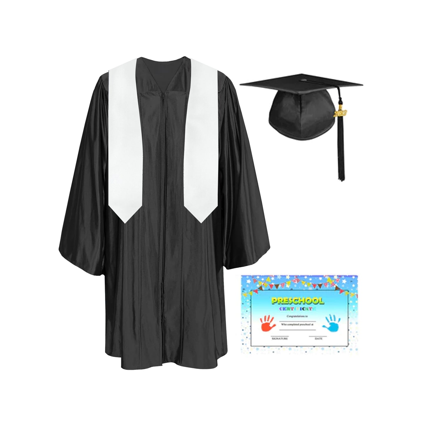 Plain Graduation Stole 50" Length Shiny Kindergarten Graduation Cap, Gown, Stole & Diploma Package-CA graduation