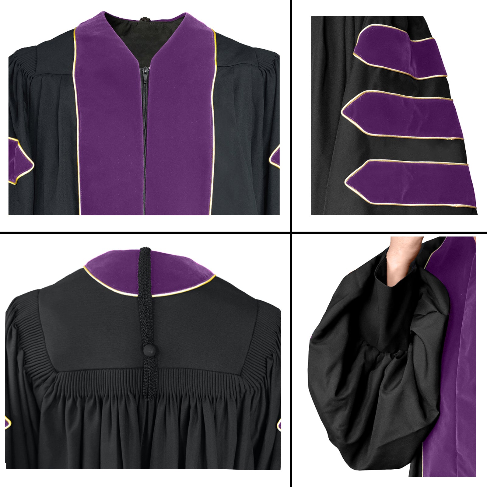 Deluxe Doctoral Graduation Gown/PHD Gown/Doctoral Regalia for Professor or Faculty with Gold Piping-CA graduation