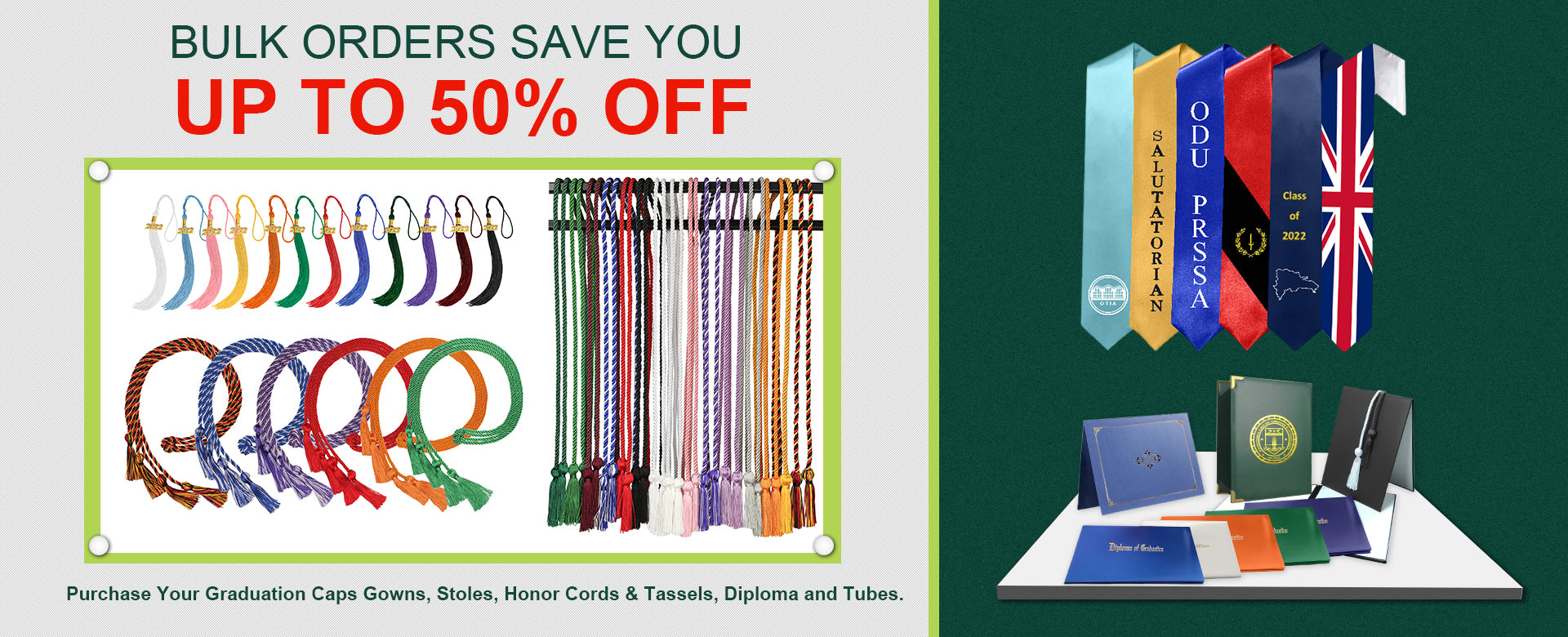 Graduation Caps Gowns, Stoles, Honor Cords & Tassels, Diploma Covers for Sale