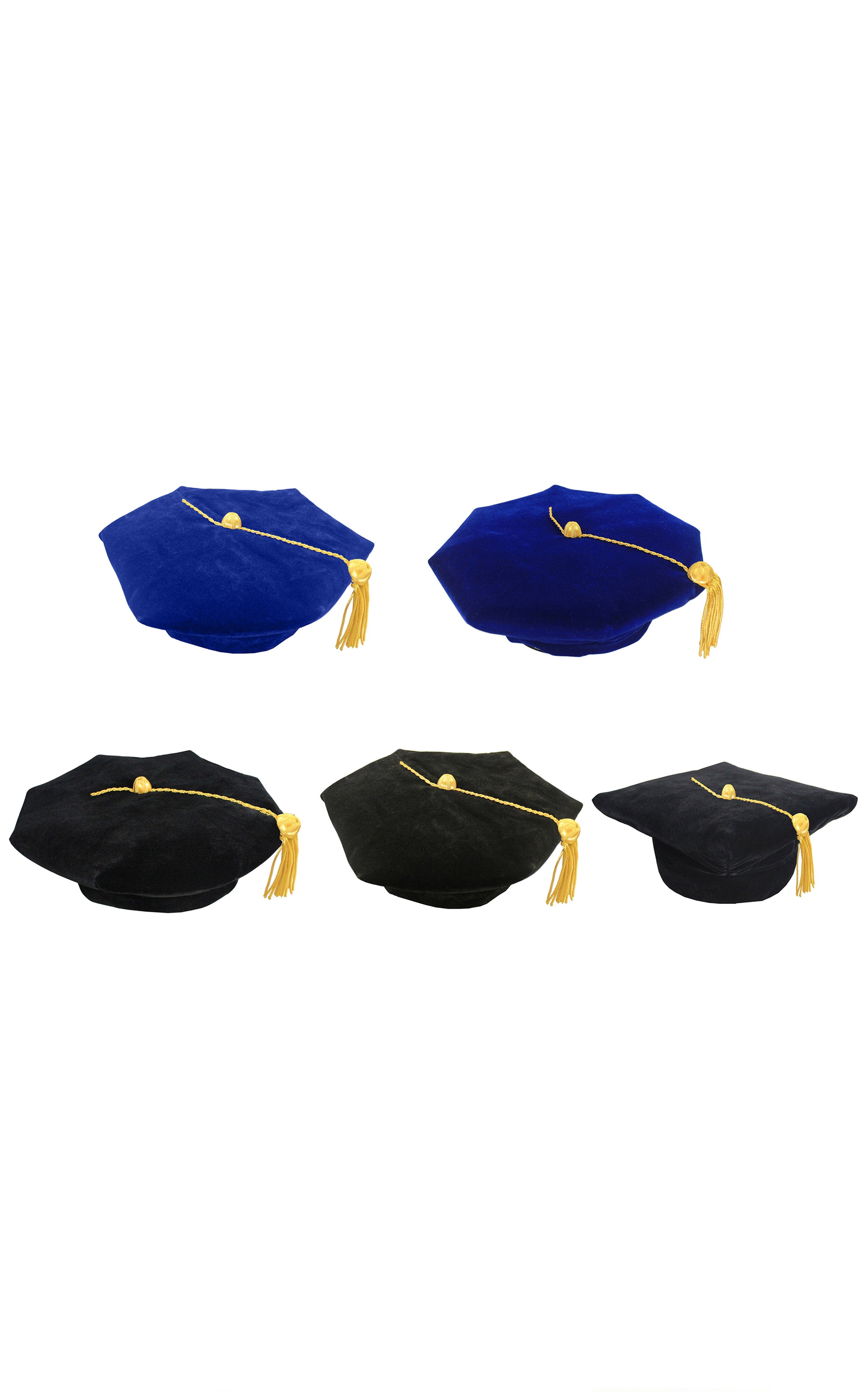 Deluxe Doctoral Graduation Tam with Gold Bullion Tassel in Various Colors and Styles (4/6/8 Sided)-CA graduation