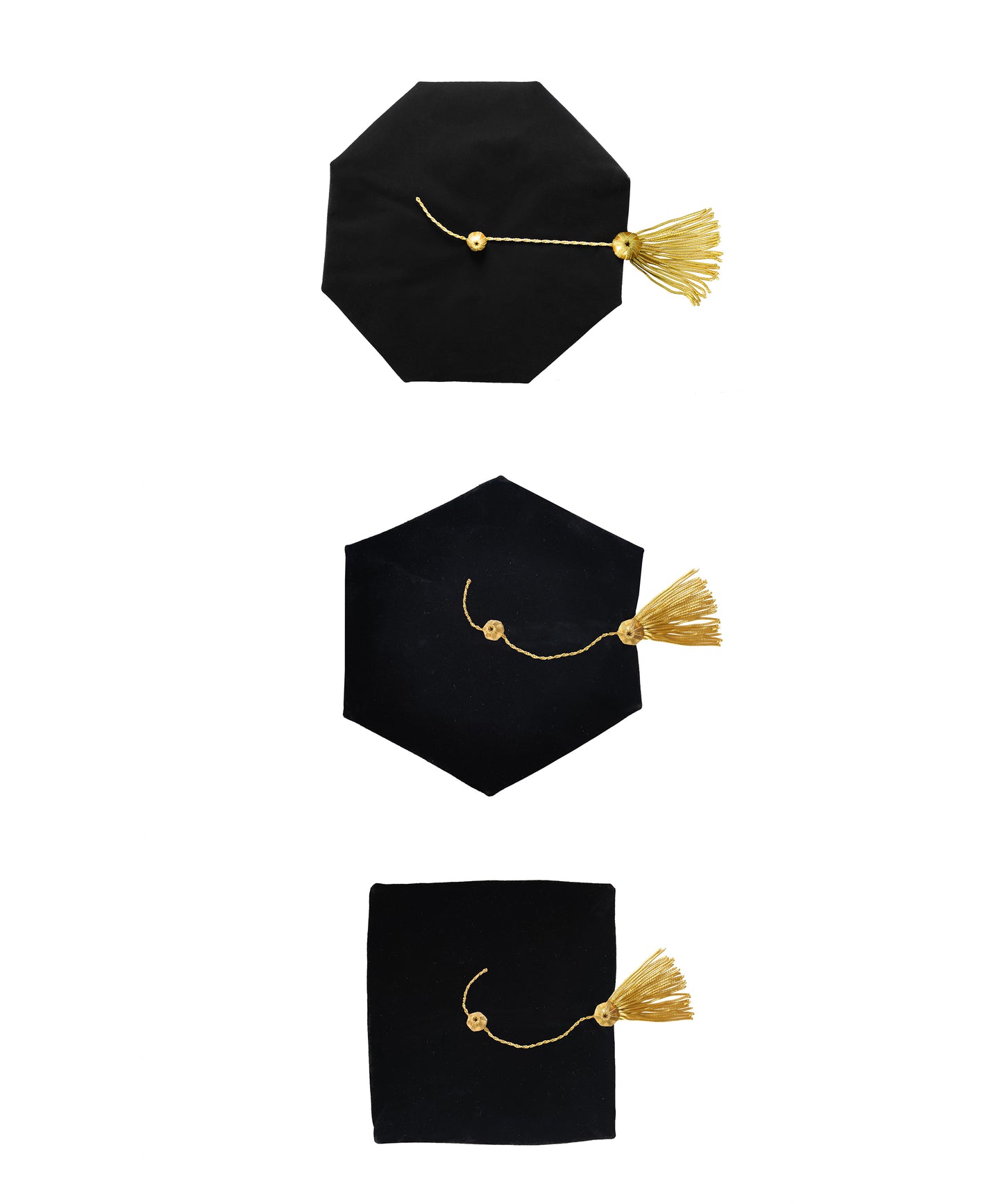 Deluxe Doctoral Graduation Tam with Gold Bullion Tassel in Various Colors and Styles (4/6/8 Sided)-CA graduation