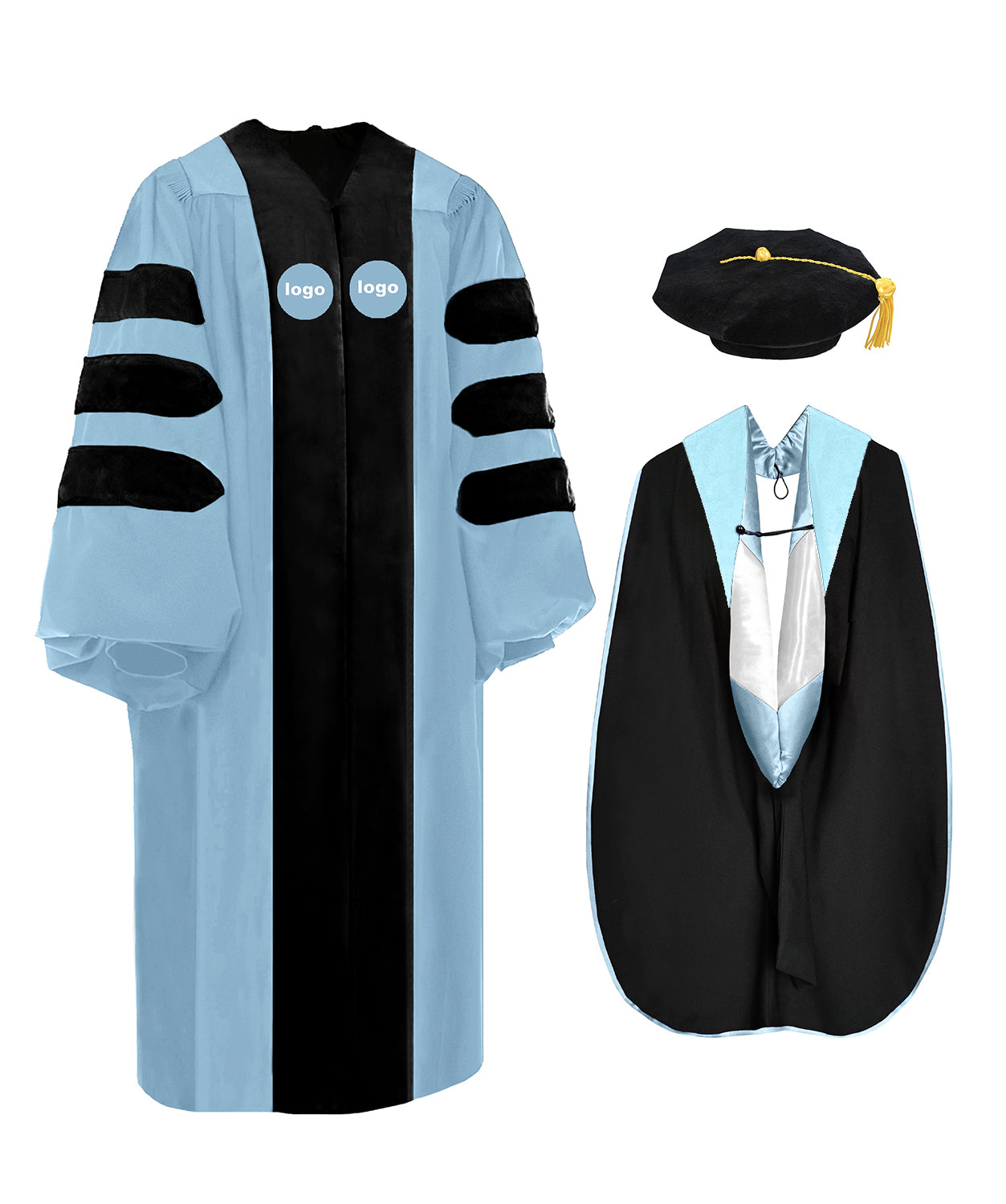 Custom Doctoral Regalia Set – Sky Blue Gown, Hood & Tam-CA graduation