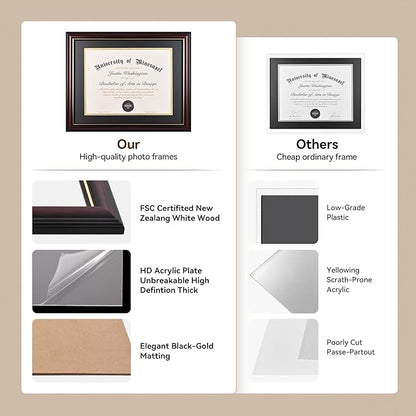 Solid Wood Diploma Frame 8.5 x 11 Certificate Frames with Red Mat or 11x14 Document without Mat as Graduation Picture Frame-CA graduation