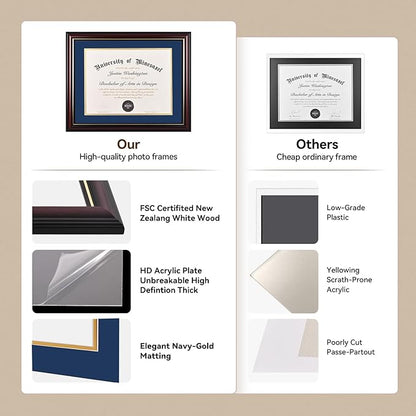 Solid Wood Diploma Frame 8.5 x 11 Certificate Frames with Red Mat or 11x14 Document without Mat as Graduation Picture Frame-CA graduation